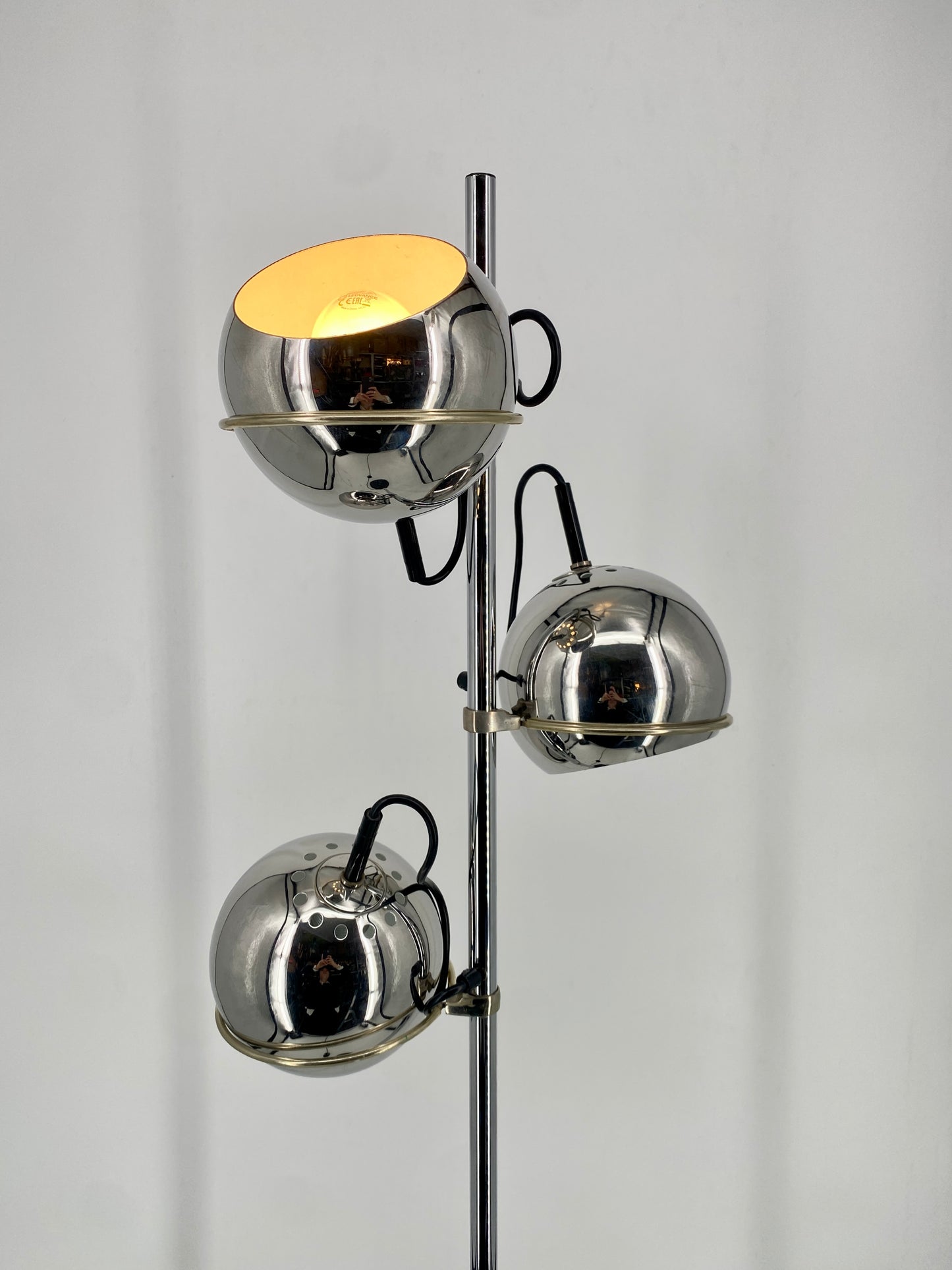 Space Age Stehlampe mit drei Chrom Kugeln, 1970er