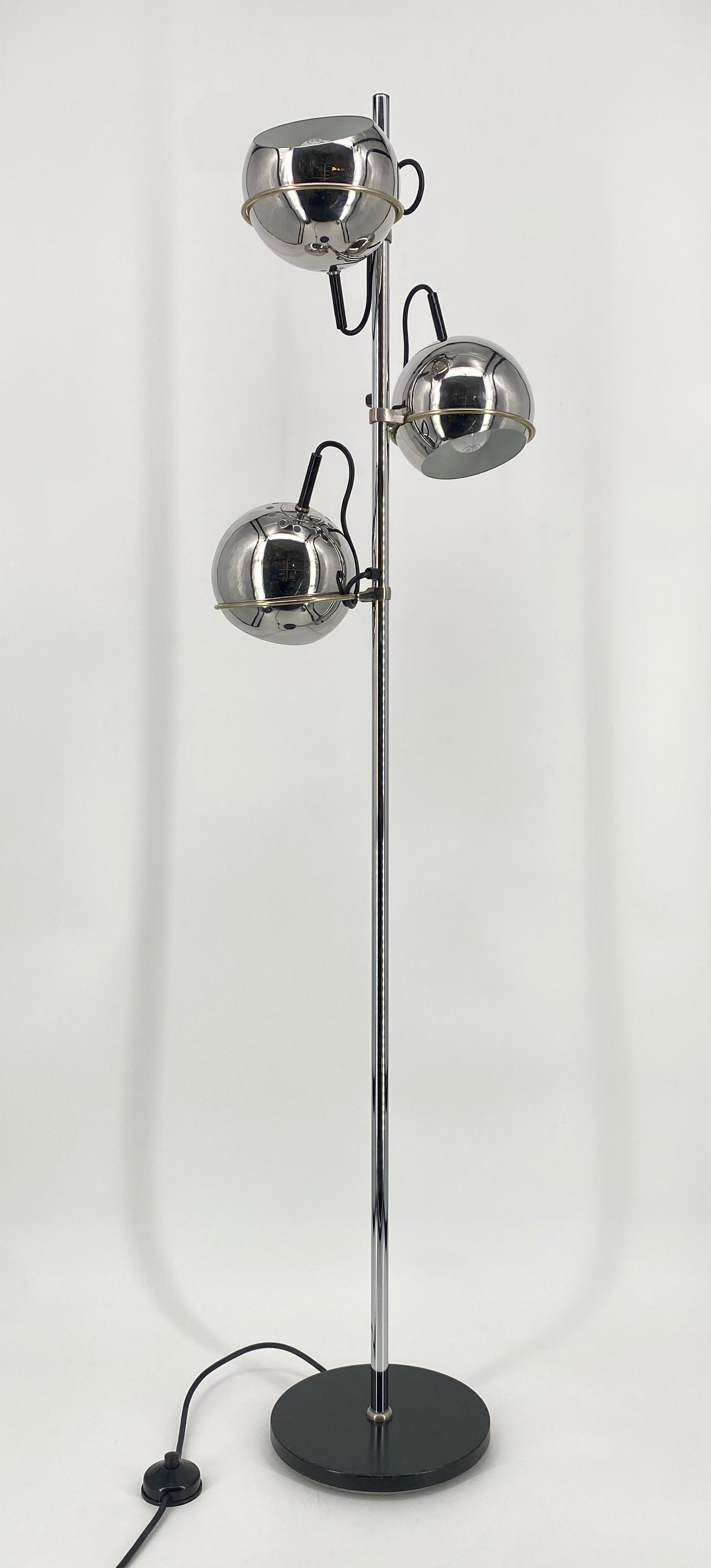 Space Age Stehlampe mit drei Chrom Kugeln, 1970er