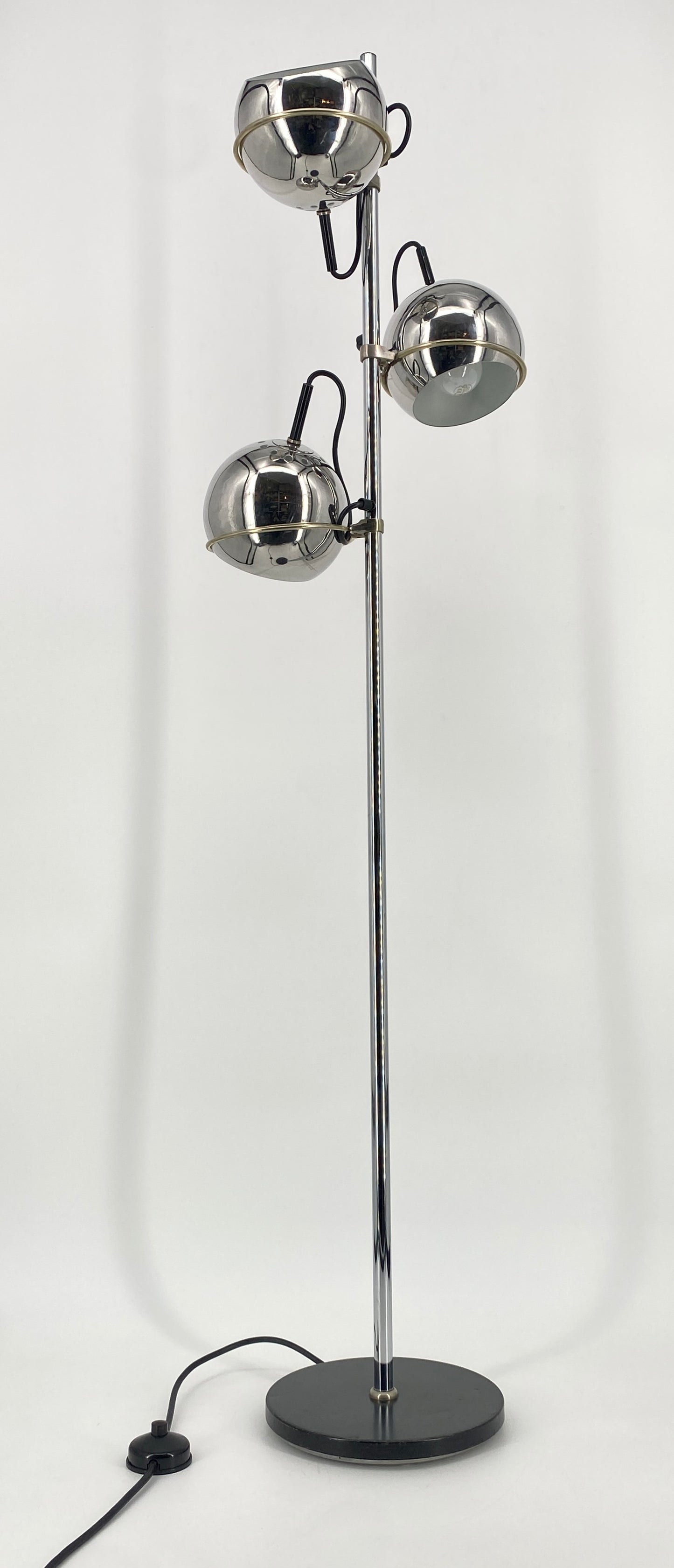Space Age Stehlampe mit drei Chrom Kugeln, 1970er
