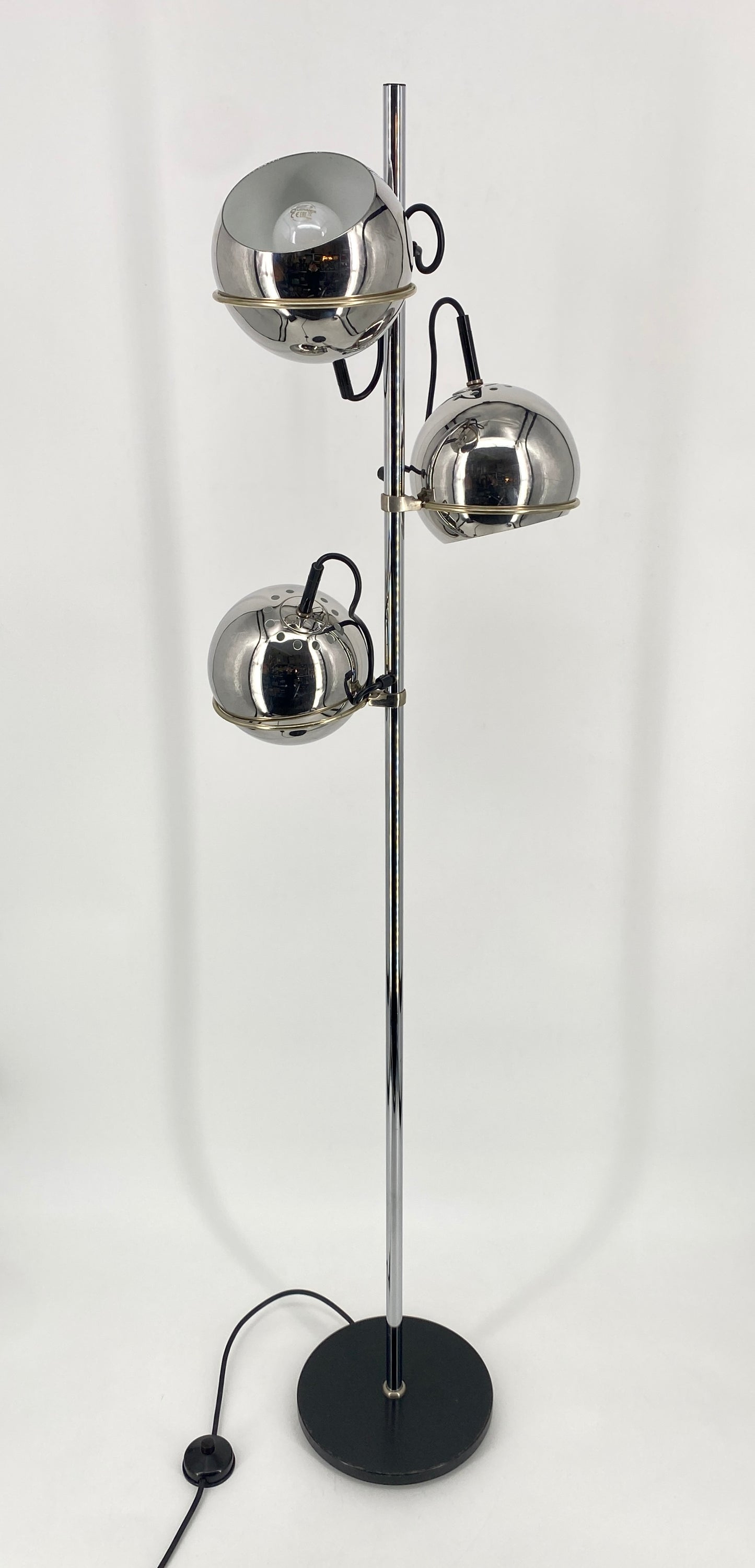 Space Age Stehlampe mit drei Chrom Kugeln, 1970er