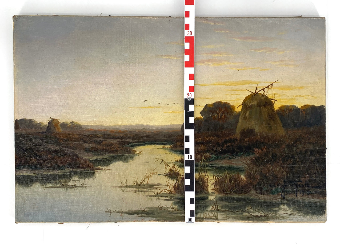 Ölgemälde "Landschaft bei Dämmerung" von John Theele aus dem Jahr 1915