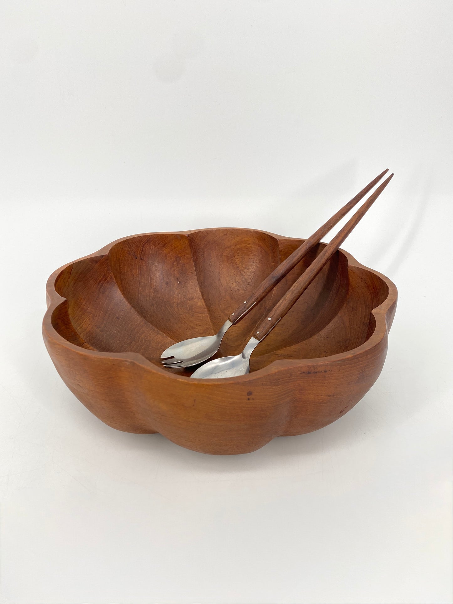 Schüssel und Salatbesteck aus Teak, 60er 70er
