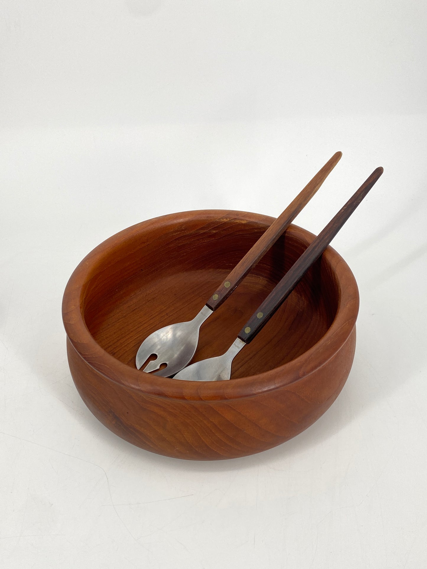 Schüssel und Salatbesteck aus Teak, 60er 70er