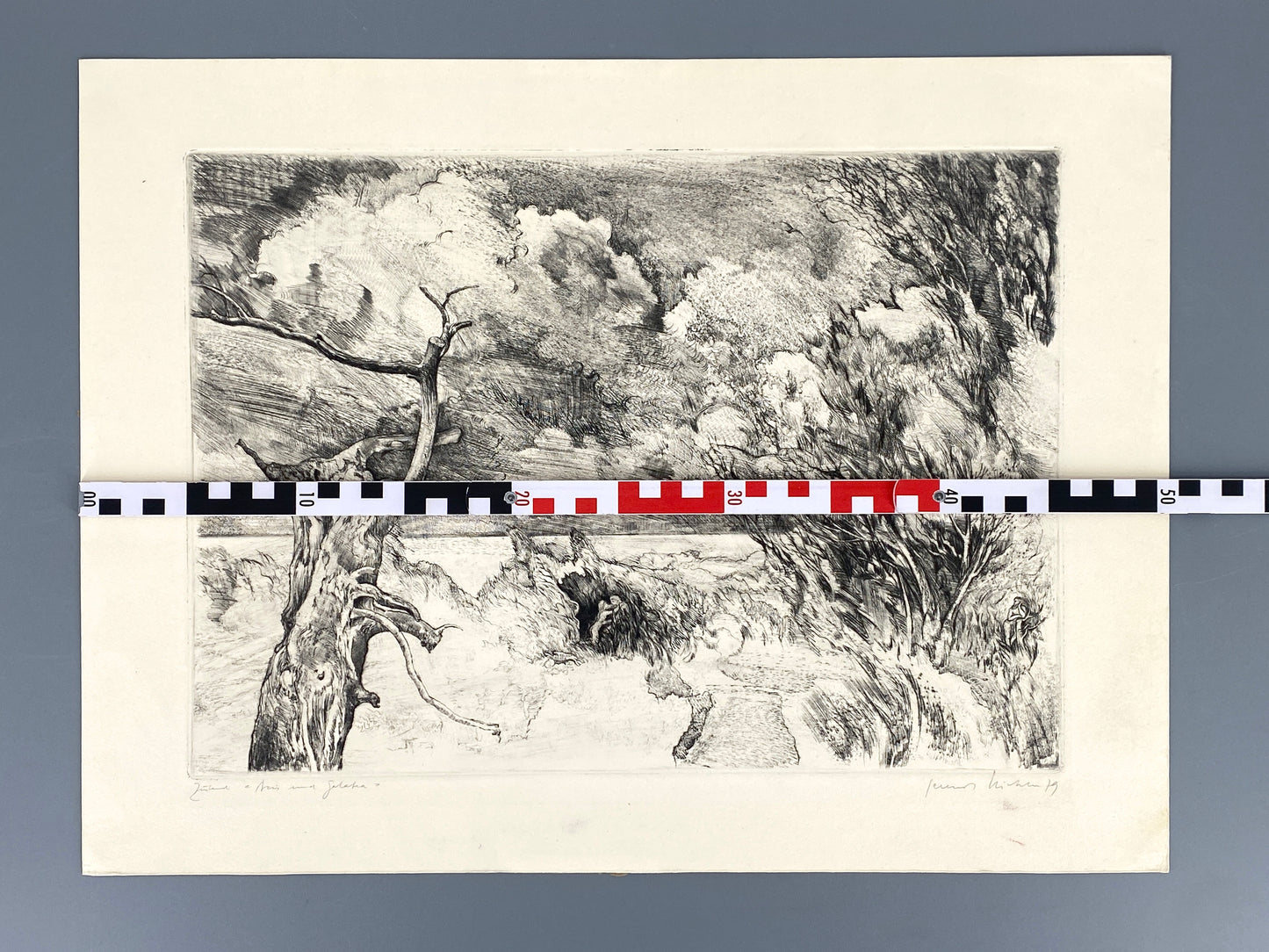 Poetische Radierung "Acis und Galatea" von einem deutschen Künstler, 1979