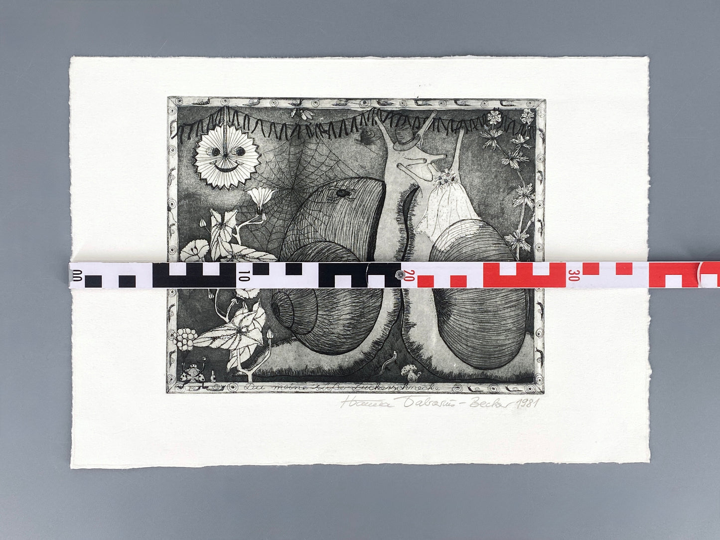 Lustige Radierung "Du meine süße Zuckerschnecke" von Hanna Tabarius-Becker, 1981