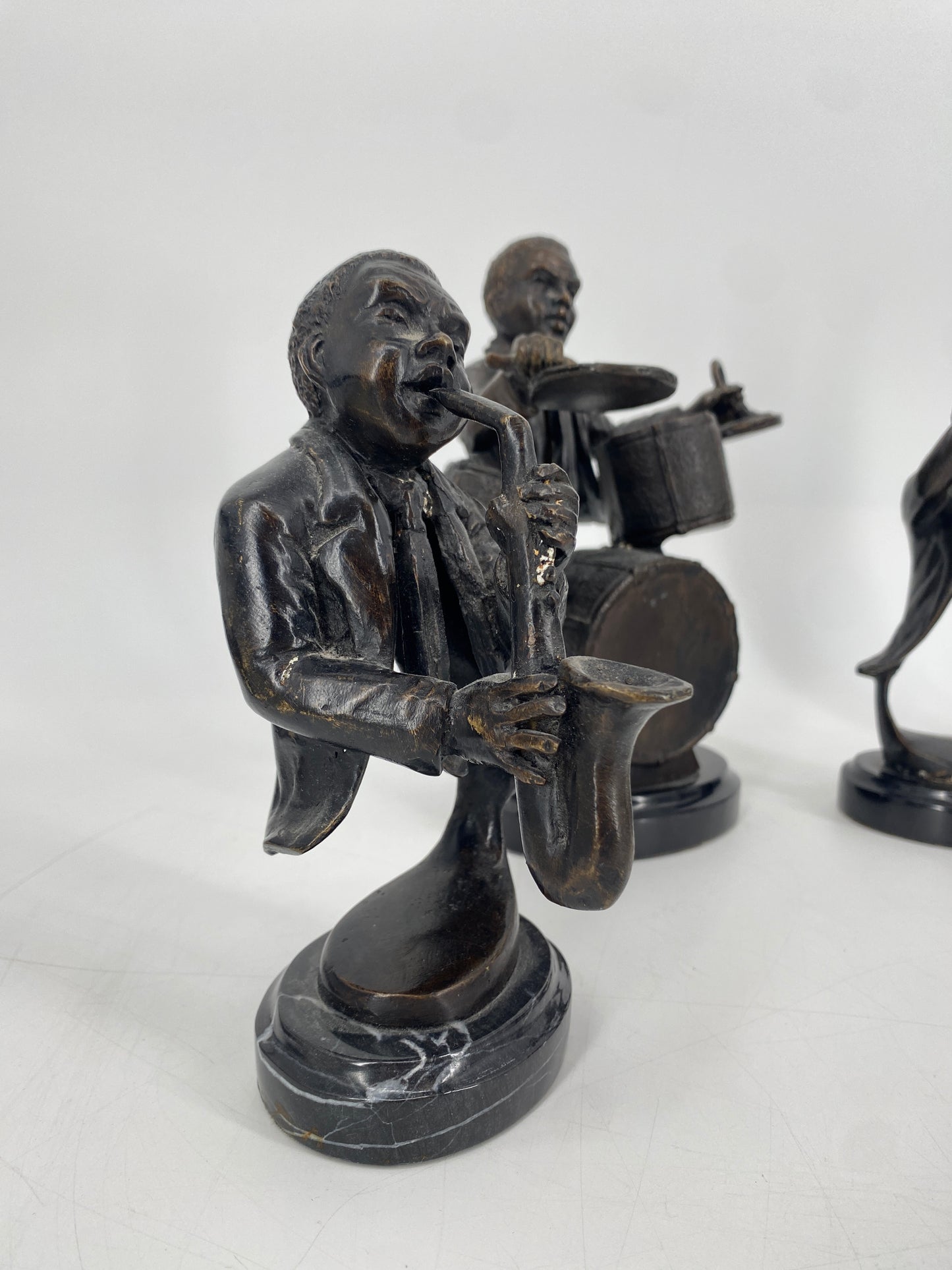 5x abstrakte Jazz Musiker Skulpturen aus Bronze und Marmor