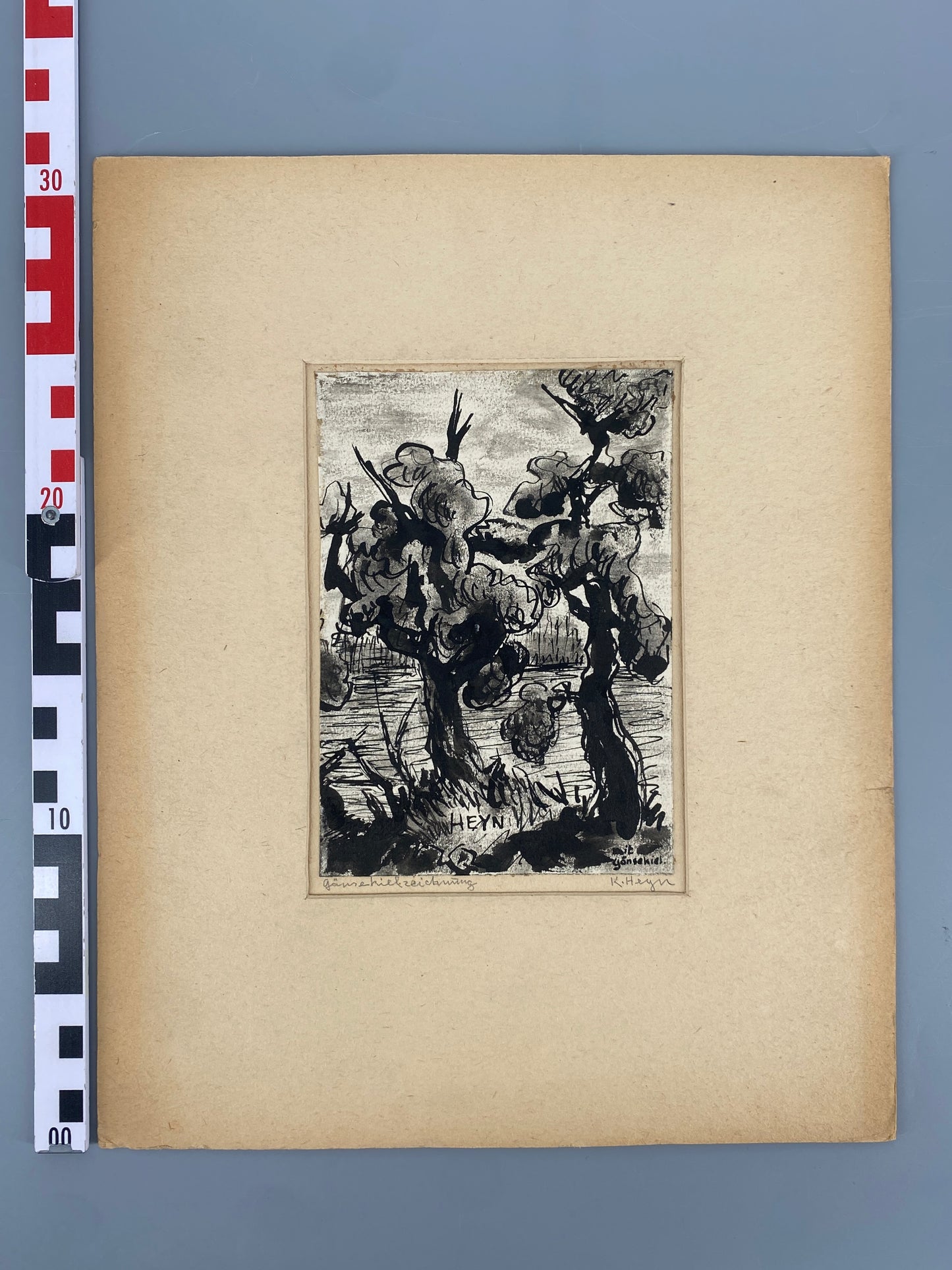 Signierte Tuschezeichnung von Karl Heyn, Deutschland, 20. Jh.