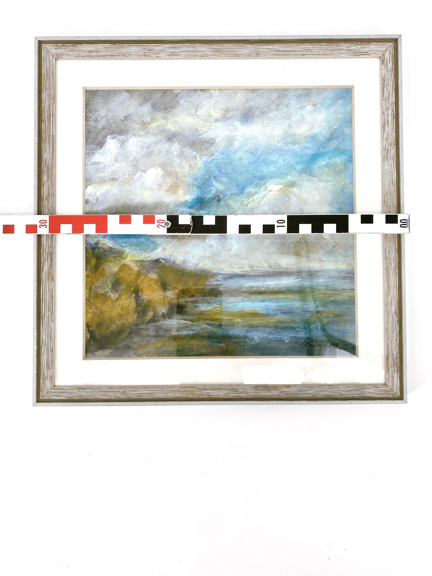 Blick auf die Küste. Öl auf Papier, gerahmtes Bild.