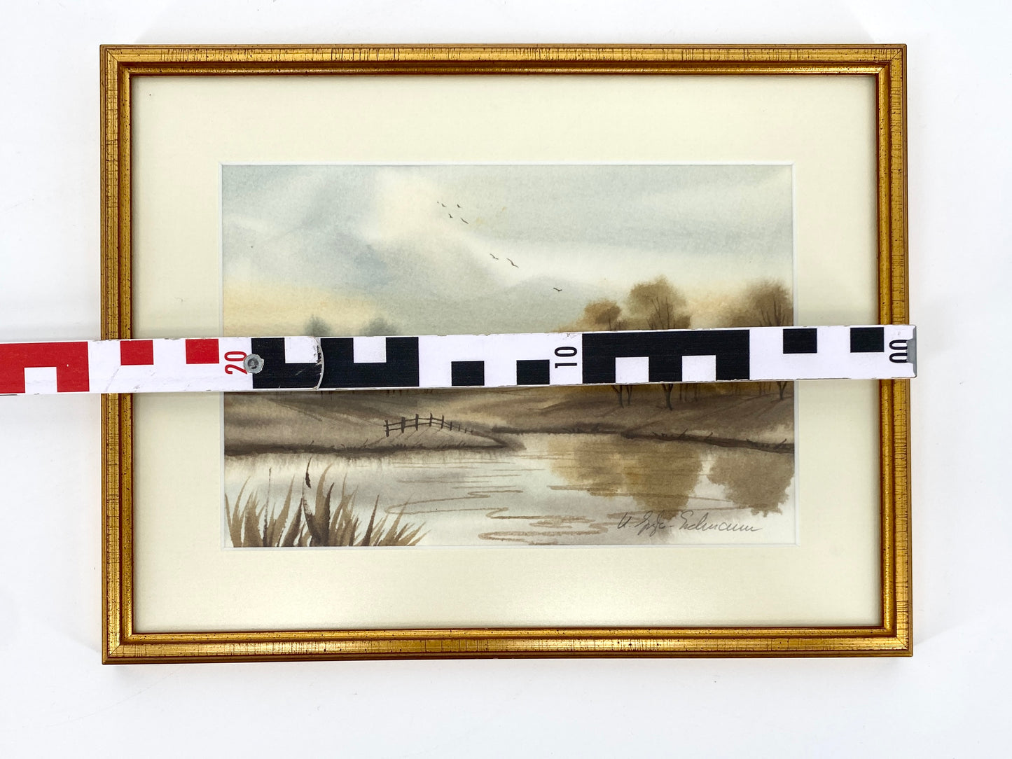 Kleine Herbstlandschaft. Tusche auf Papier, gerahmt.