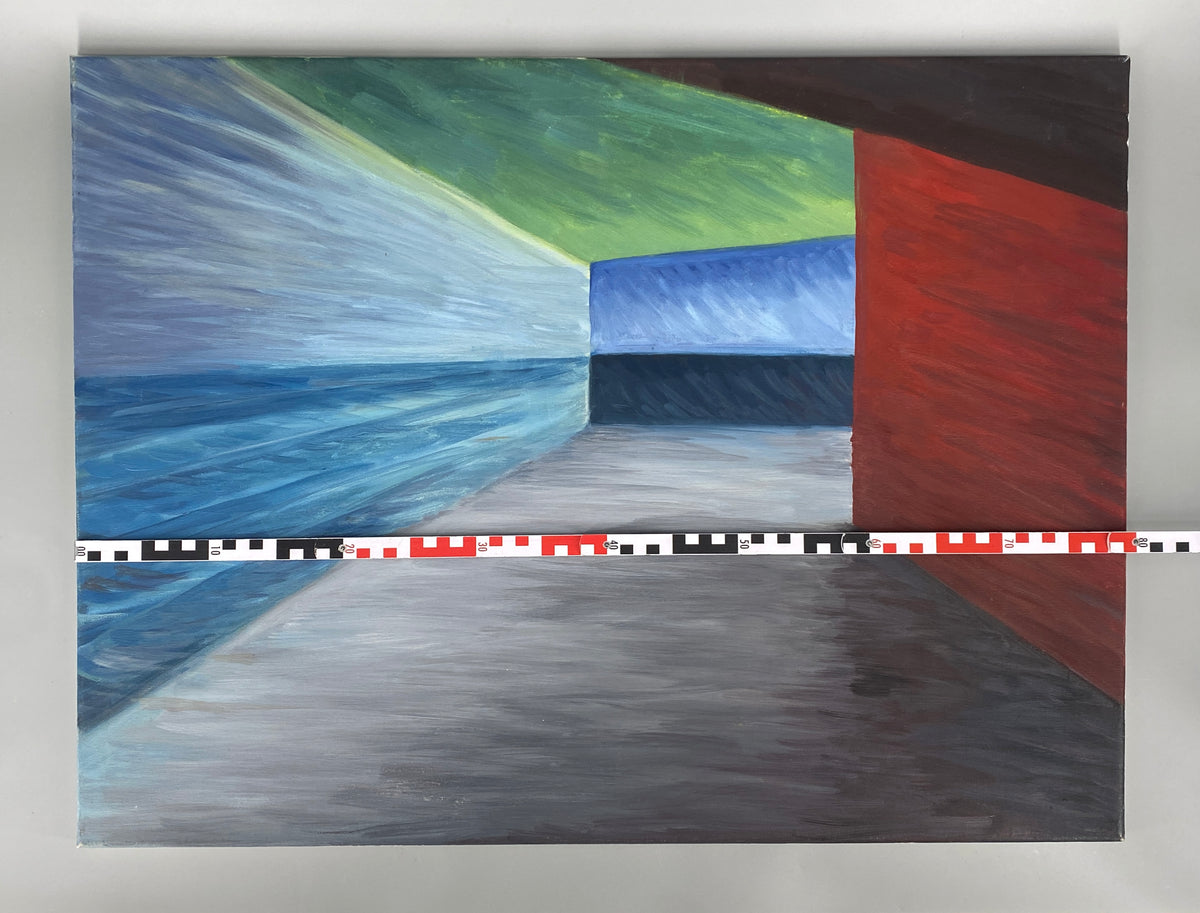 Acrylgemälde "leerer Raum mit bunten Wänden in Seitenlicht" auf Leinwand