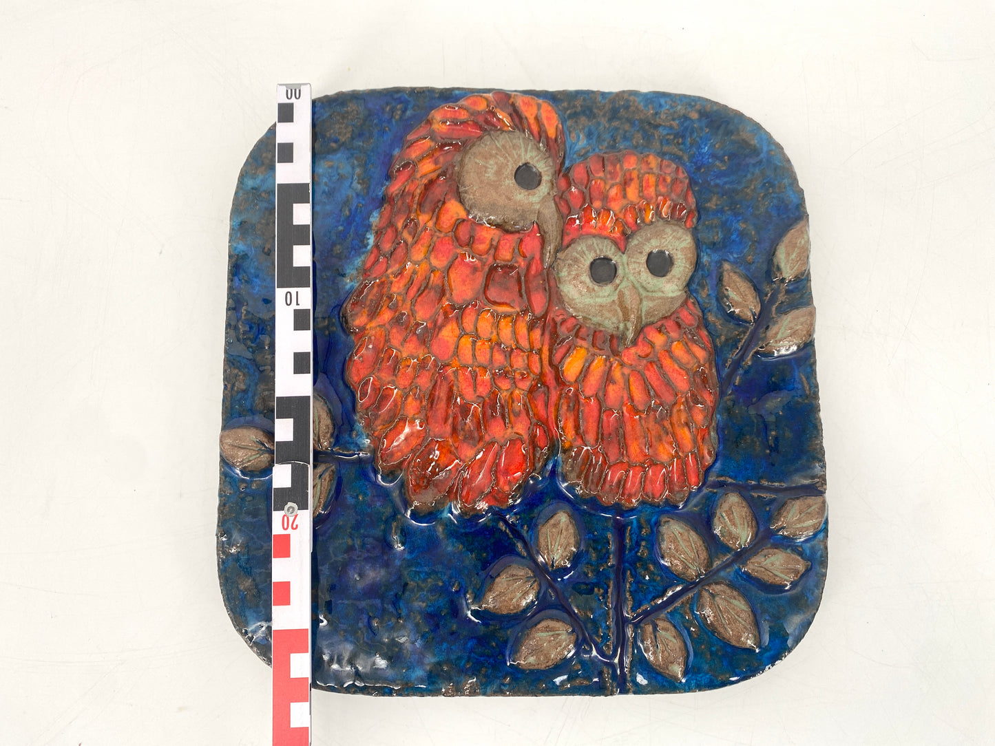 Majolika Wandkachel Eulen 7837, Marianne Gaiser, Karlsruhe 70er Jahre