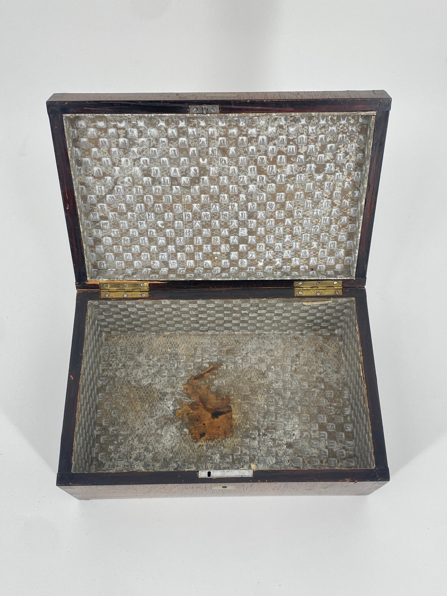 Antike Edelholz Schatulle mit Stickerei, um 1900