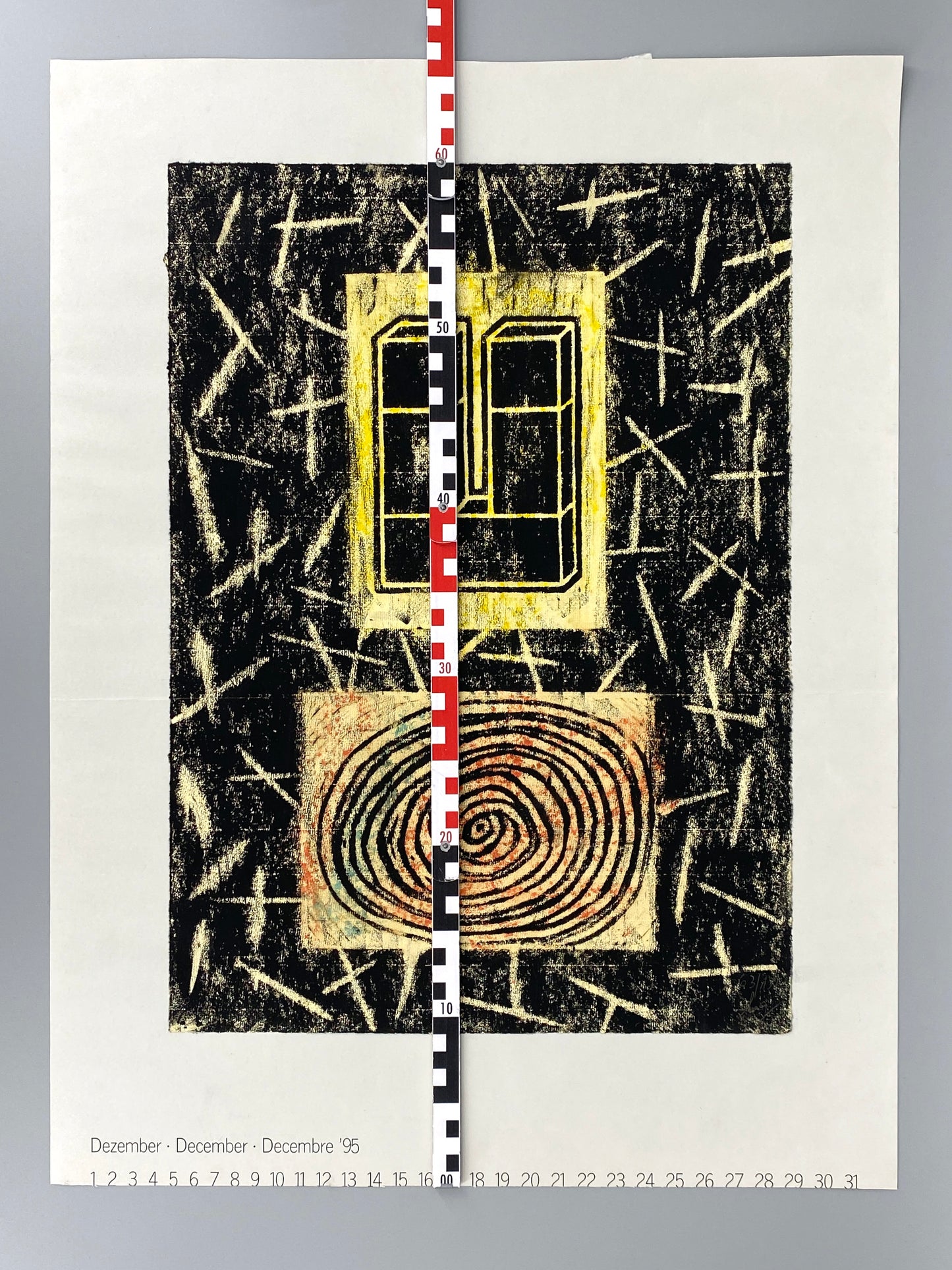 Signierter und nummerierter Prägedruck mit Pastellkreide und Kohle auf geripptem Büttenpapier, 1995