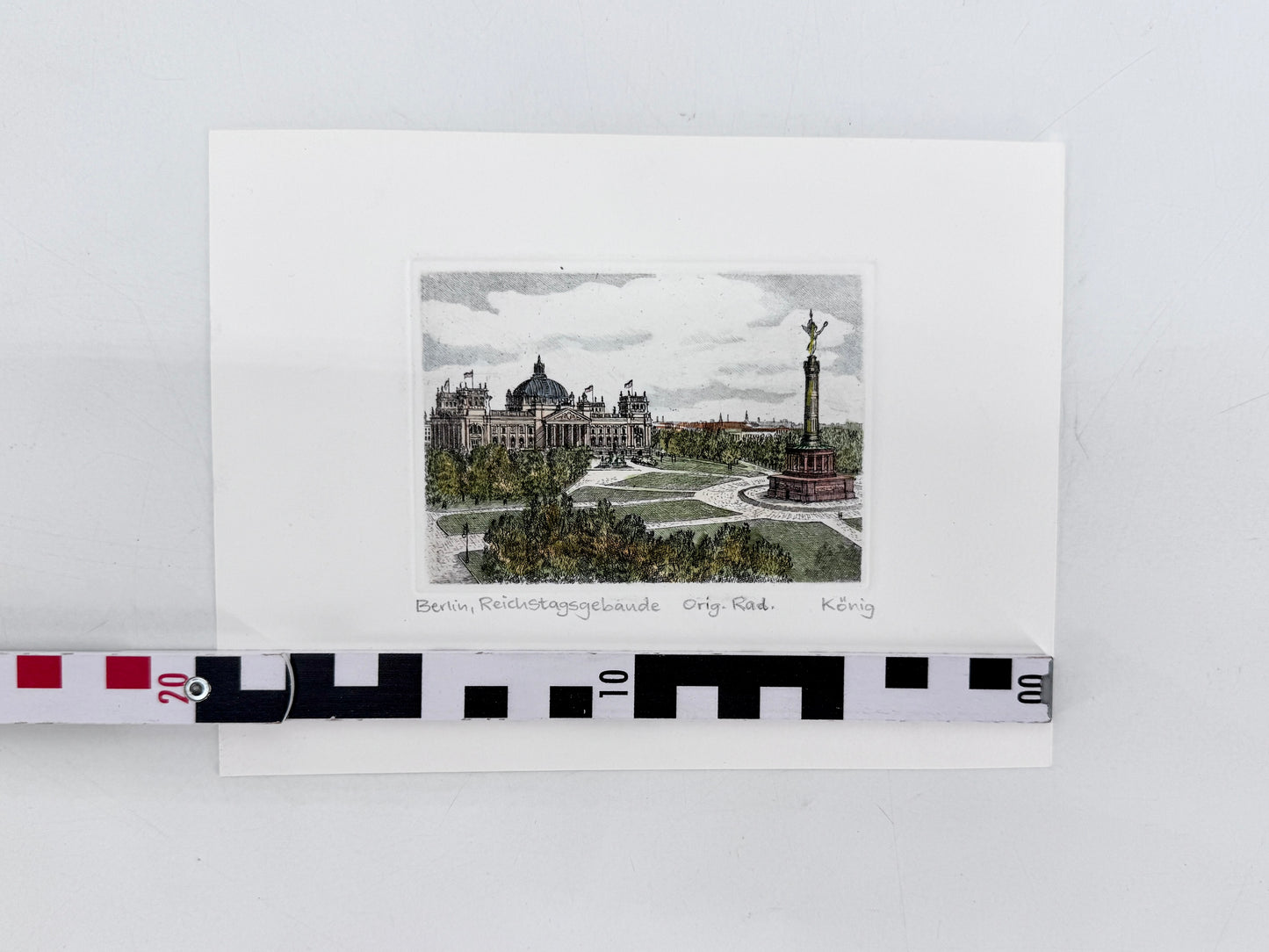 Berlin, Reichstags mit Siegessäule. Radierung von König
