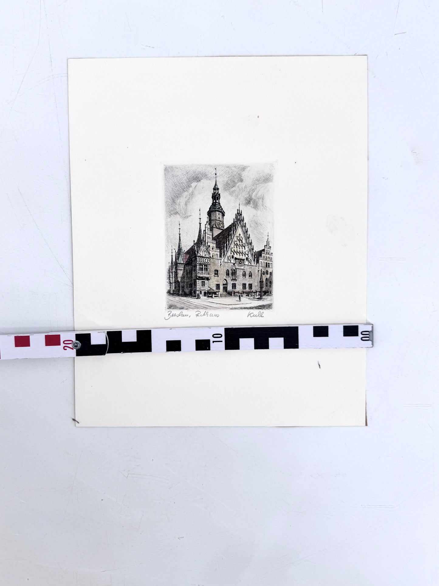 Rathaus Breslau. Radierung, signiert.