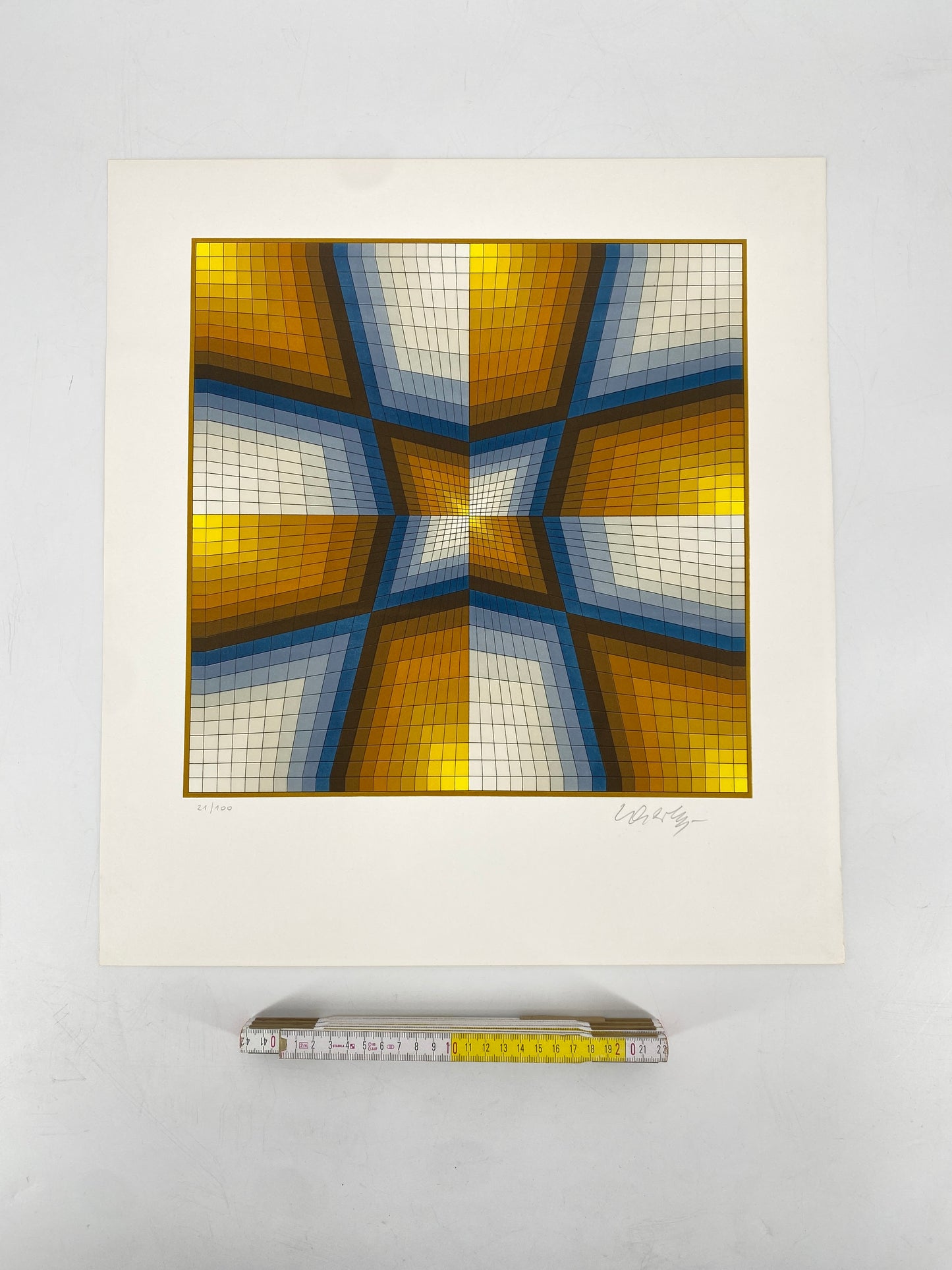 Grafik "Esthajnal" (Stern des Ostens) von Victor Vasarely mit Kaufbeleg, 1986