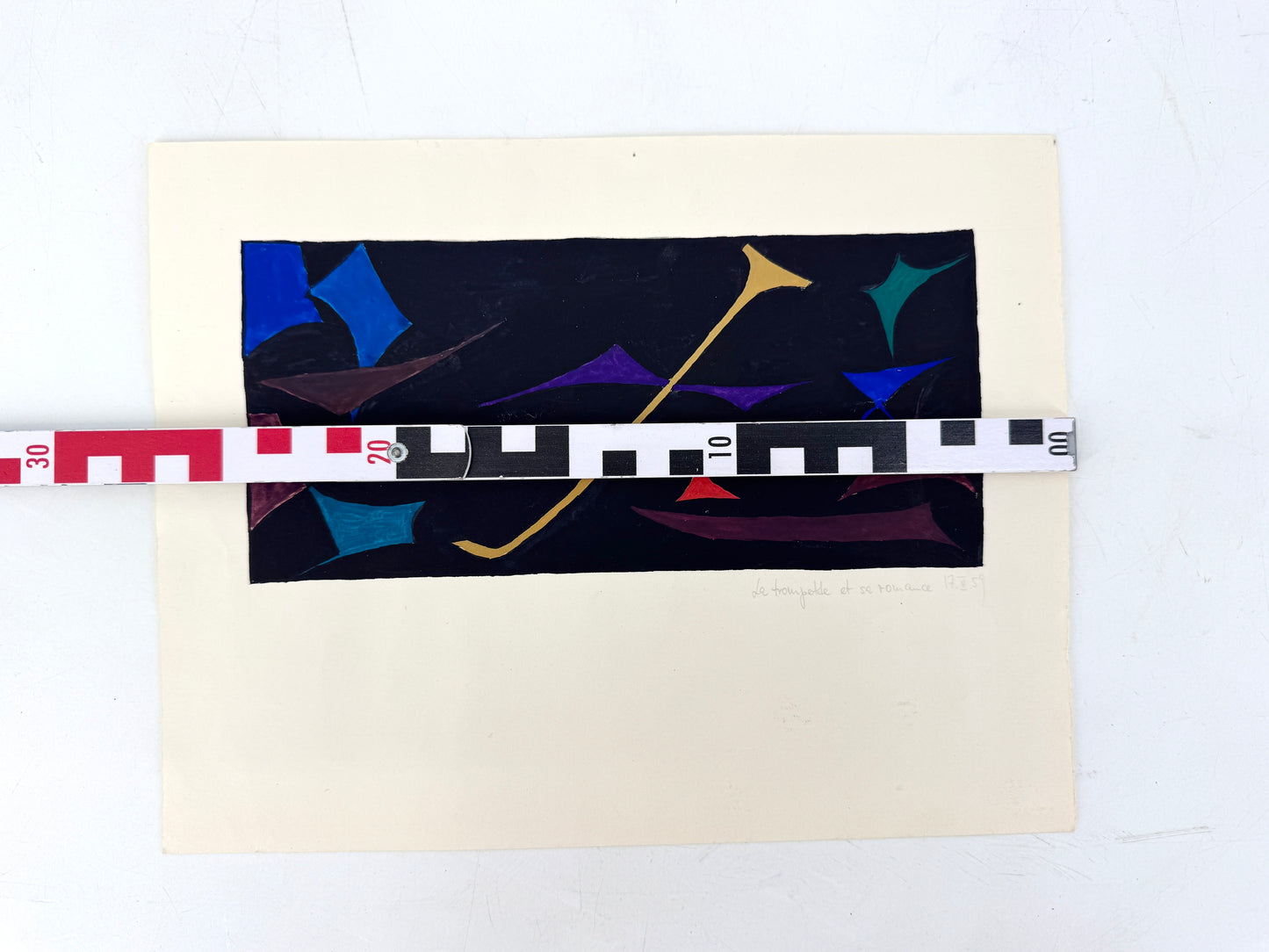 Die Trompete und ihre Liebhaber. Phantasievolle, rhythmische Gouache.
