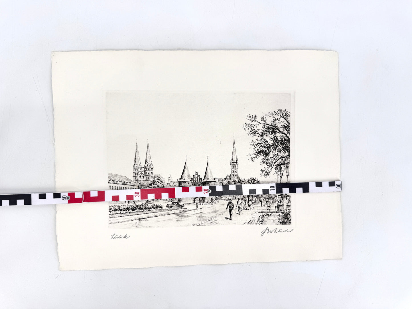 Lübeck Holstentor. Druckgrafik von Heinz Wehlisch