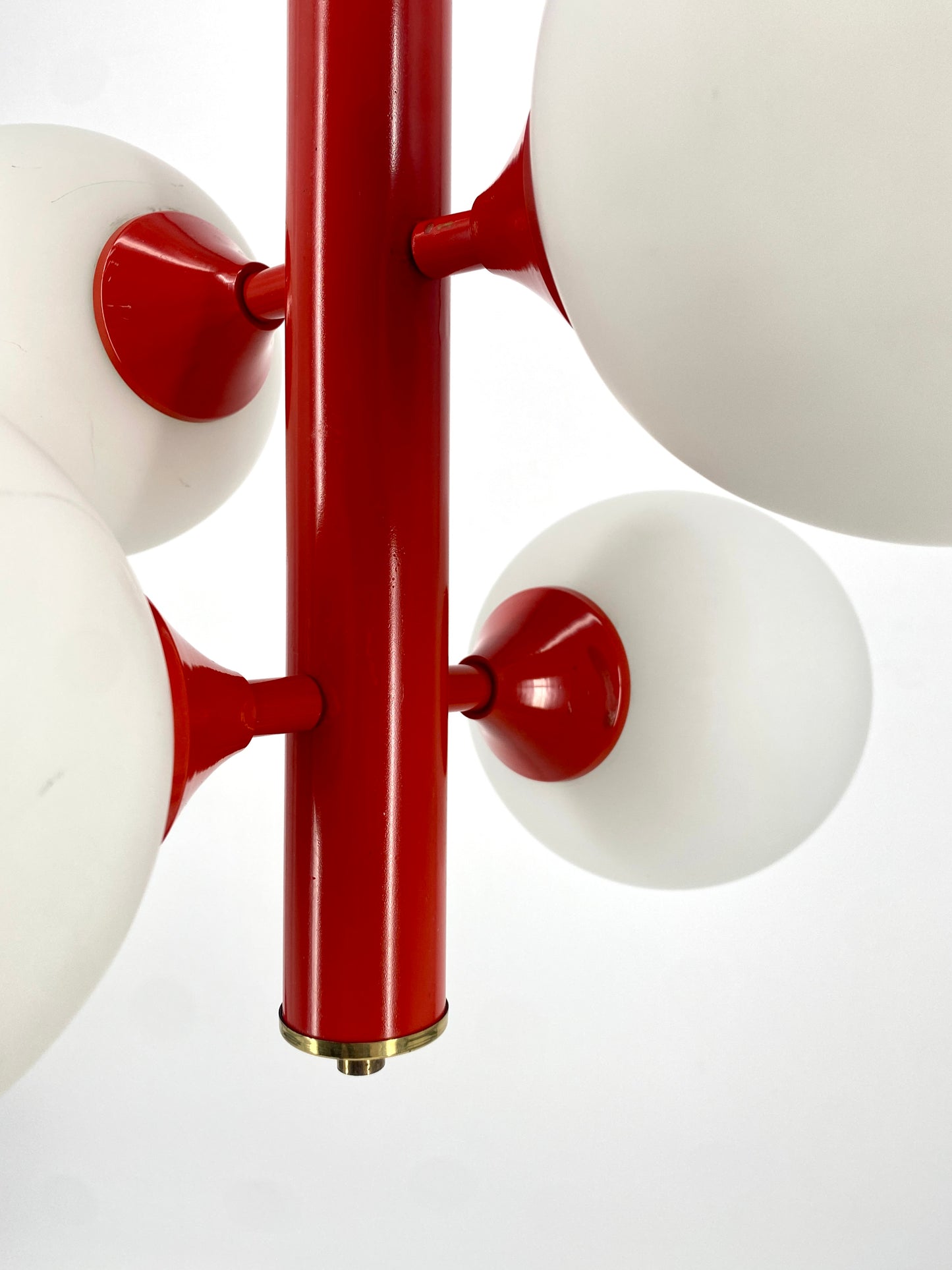 Space Age Deckenlampe mit Opalglaskugeln von Kaiser Leuchten, Messing, Orange