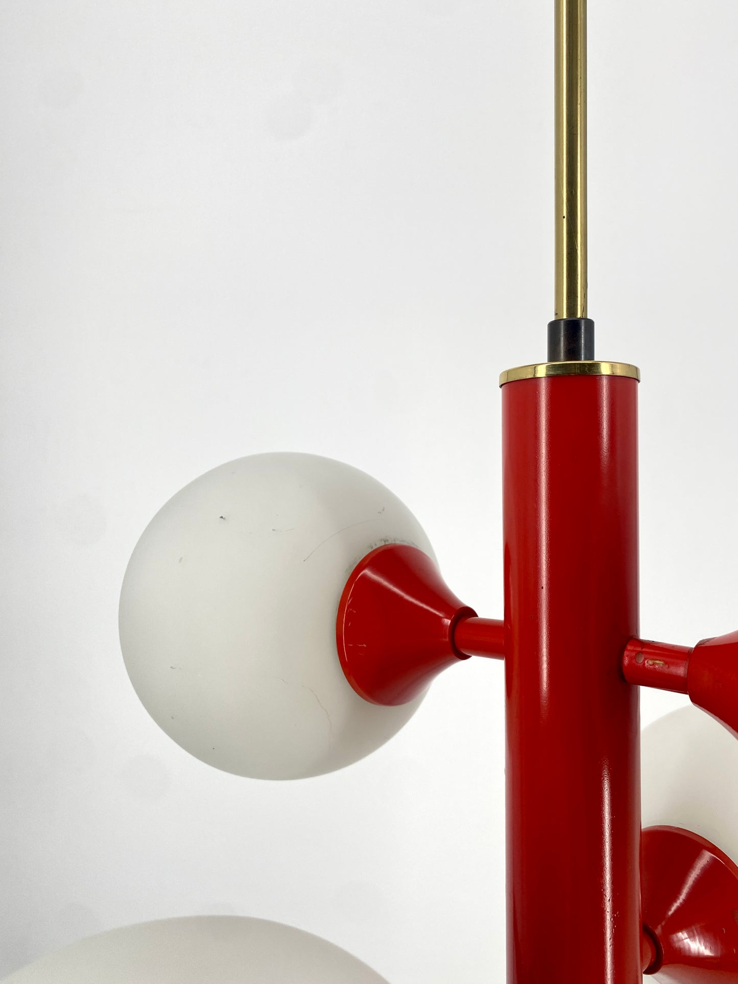 Space Age Deckenlampe mit Opalglaskugeln von Kaiser Leuchten, Messing, Orange