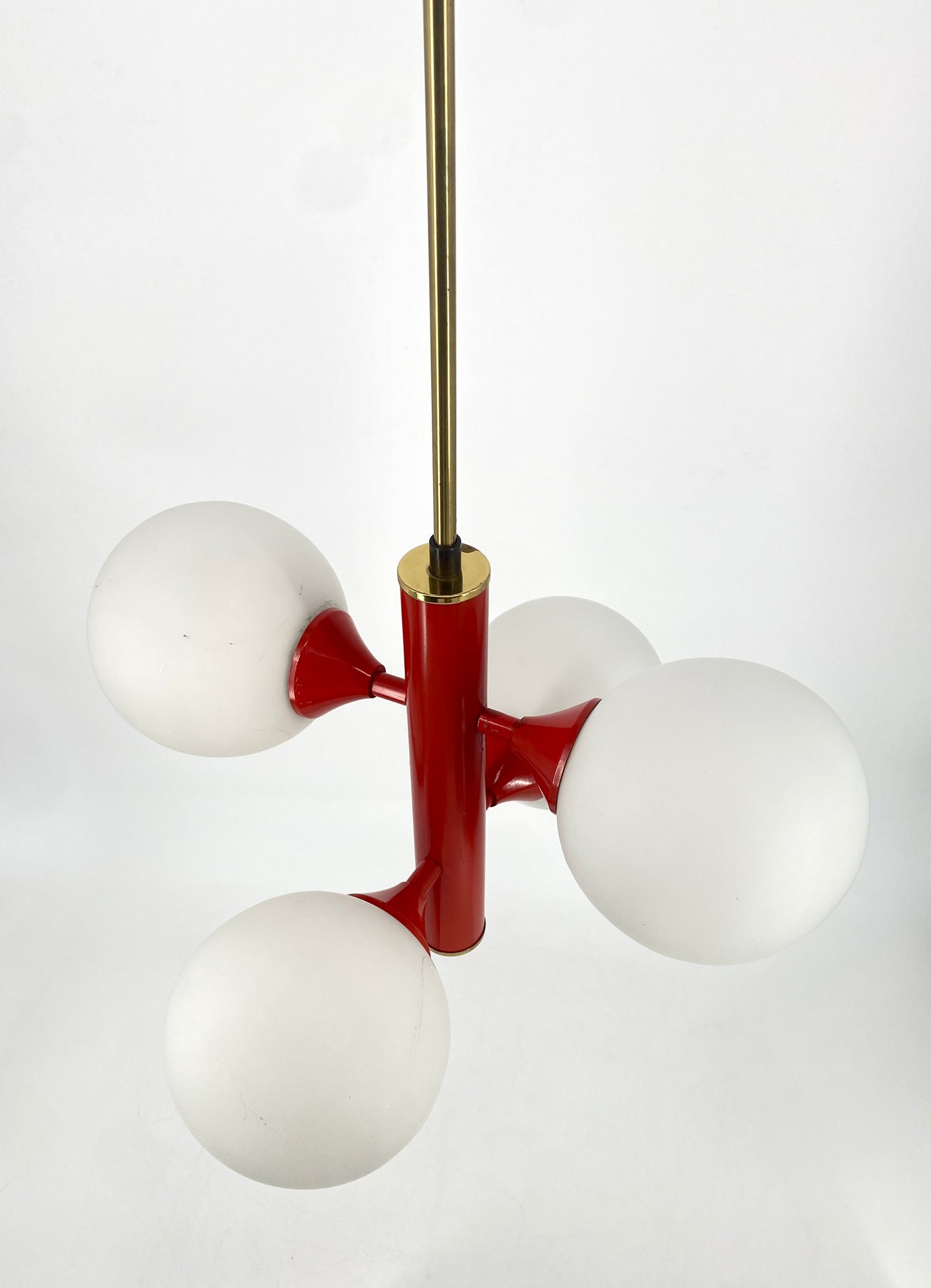 Space Age Deckenlampe mit Opalglaskugeln von Kaiser Leuchten, Messing, Orange