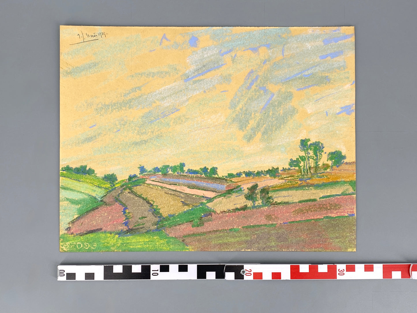 Farbfrohes Pastellgemälde einer Landschaft von Emil Josef Nečas, 1939