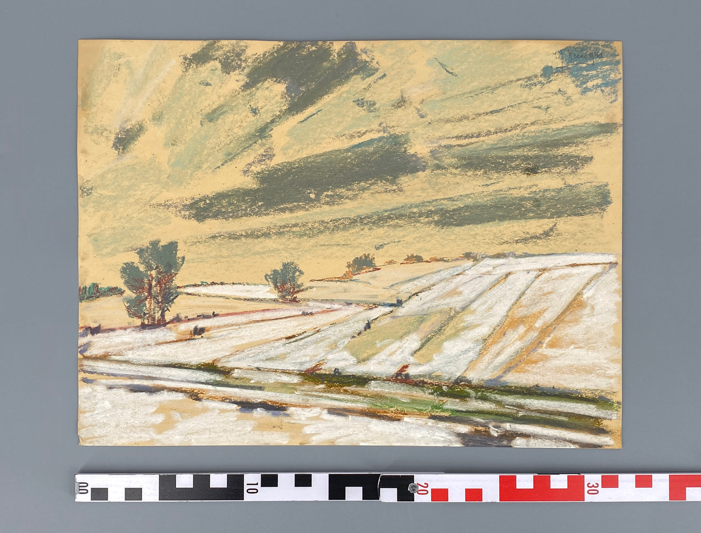 Sensitives Pastellgemälde einer Winterlandschaft von Emil Josef Nečas, 1940