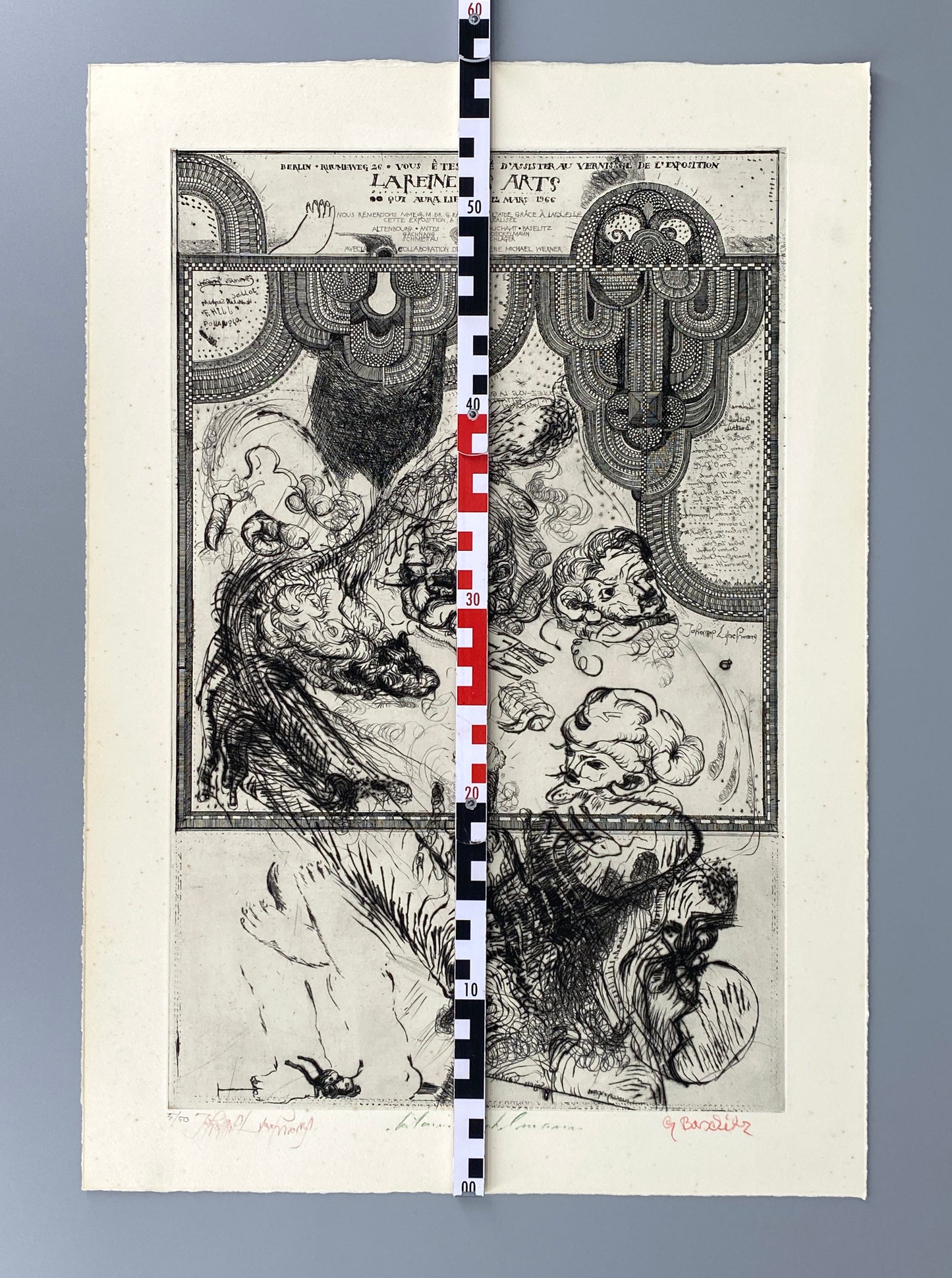 Seltene und handsignierte Radierung von Georg Baselitz (1938–2026), Johannes Gachnang (1939–2005) und Antonius Höckelmann (1937–2000), 1966