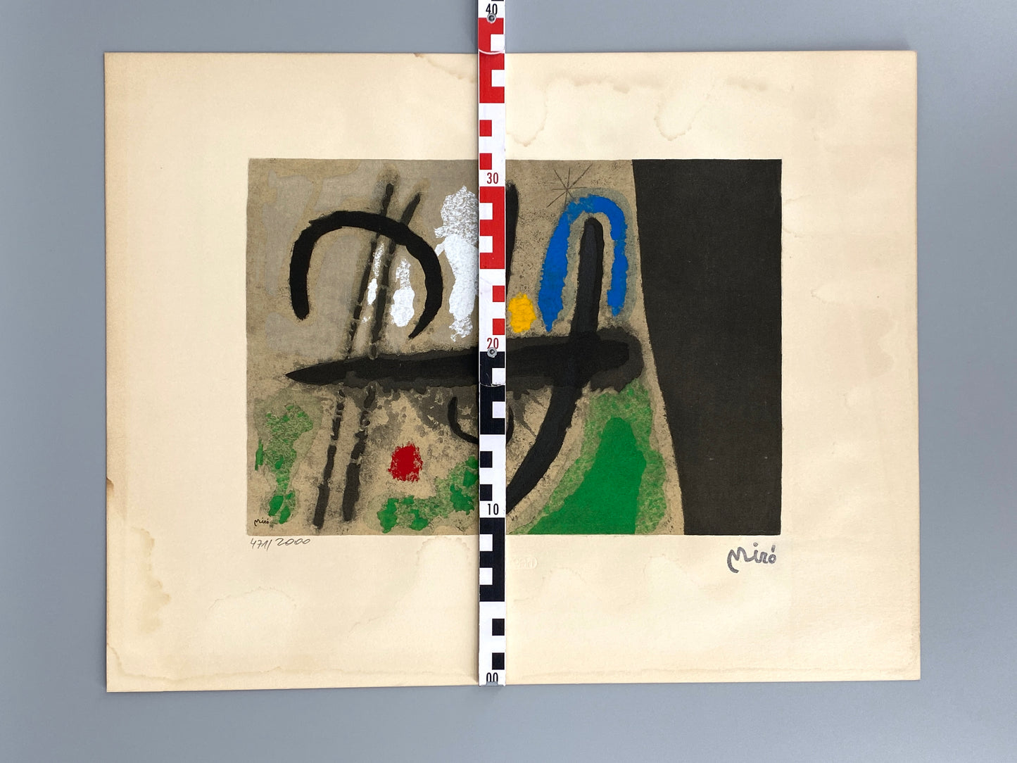Nummerierte Farblithografie „Oiseau dans un Paysage“ (Vogel in einer Landschaft) mit Pochoir von Joan Miró (1893–1983), Edition Euro Art, Wien