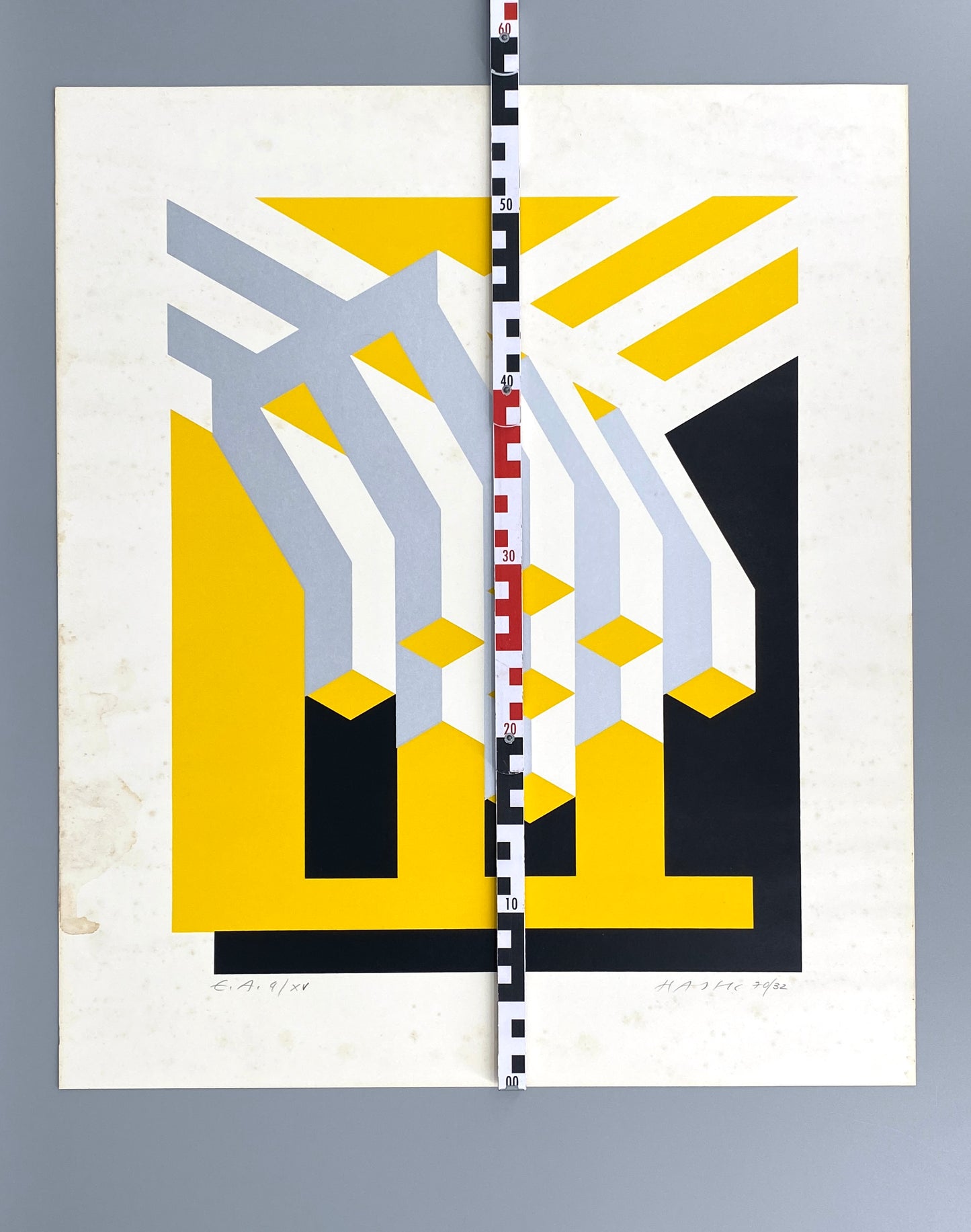 Dreifarbiger Siebdruck mit metallisch glänzender Silberfarbe von Otto Herbert Hajek (1927–2005), nummeriert und signiert, 1970