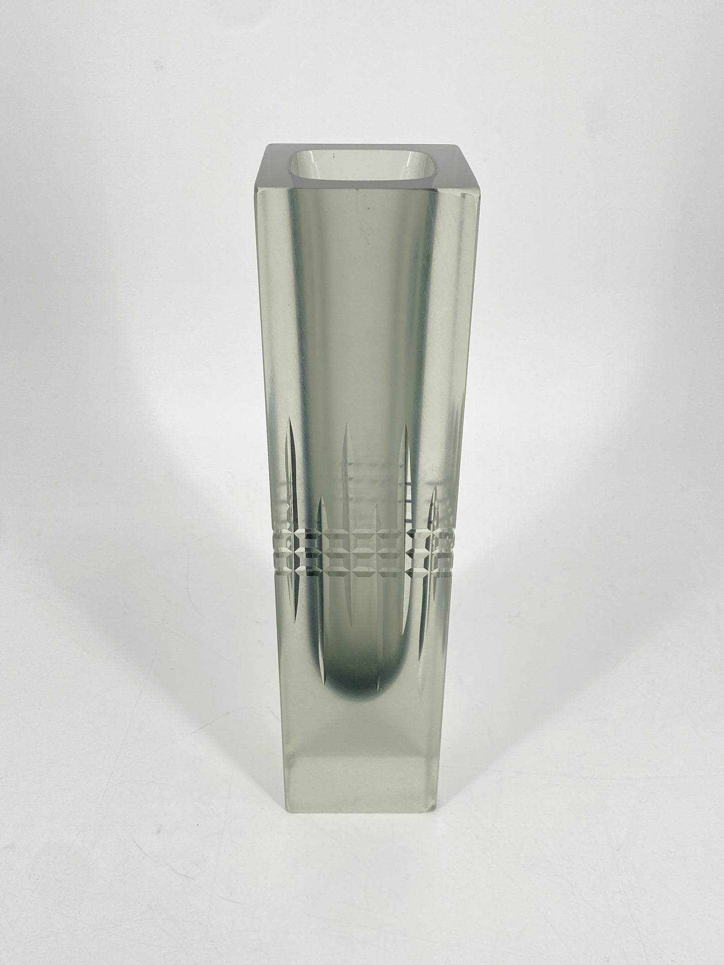 Blockvase Glas Vase, satiniertes Überfangglas, Handgeschliffen