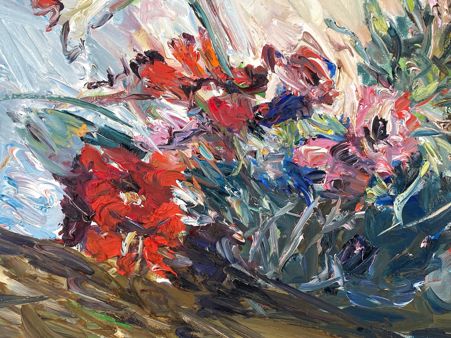 Ölgemälde "Amaryllen und Tulpen und Lilien" von Roland Ladwig auf Leinwand, 1987