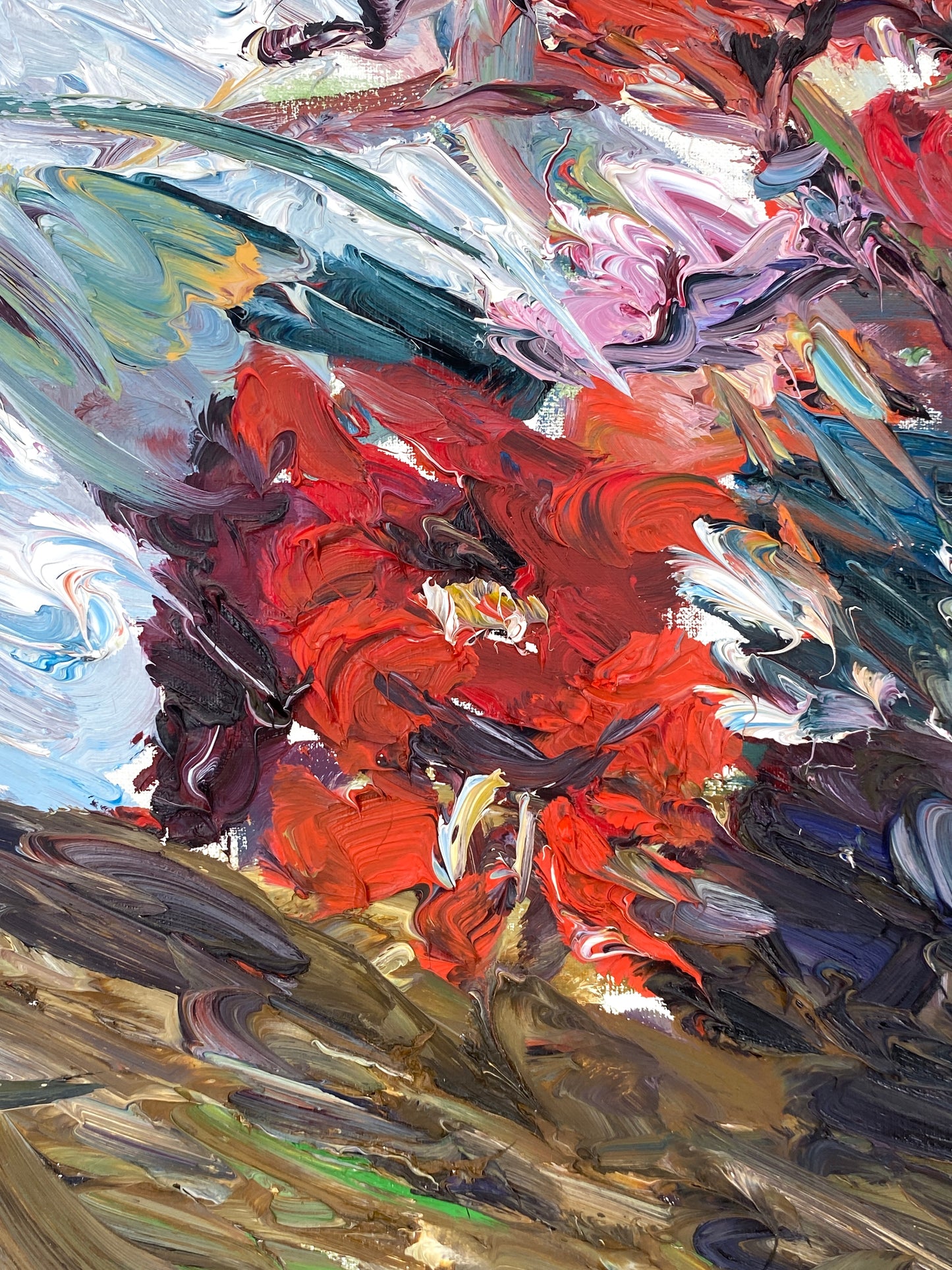 Ölgemälde "Amaryllen und Tulpen und Lilien" von Roland Ladwig auf Leinwand, 1987
