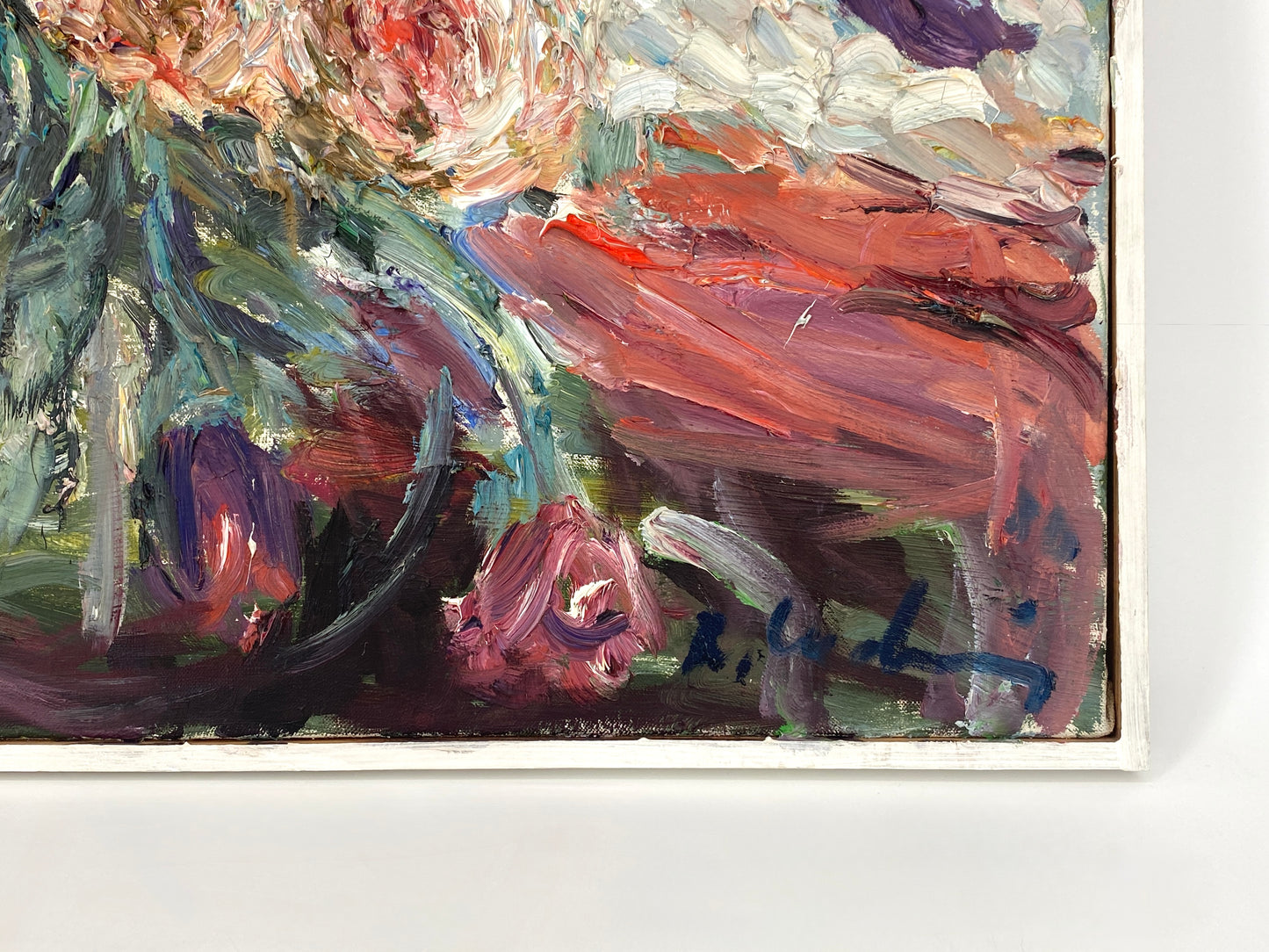 Ölgemälde "Blumenstrauß in Glasvase" von Roland Ladwig auf Leinwand, 1980-1991