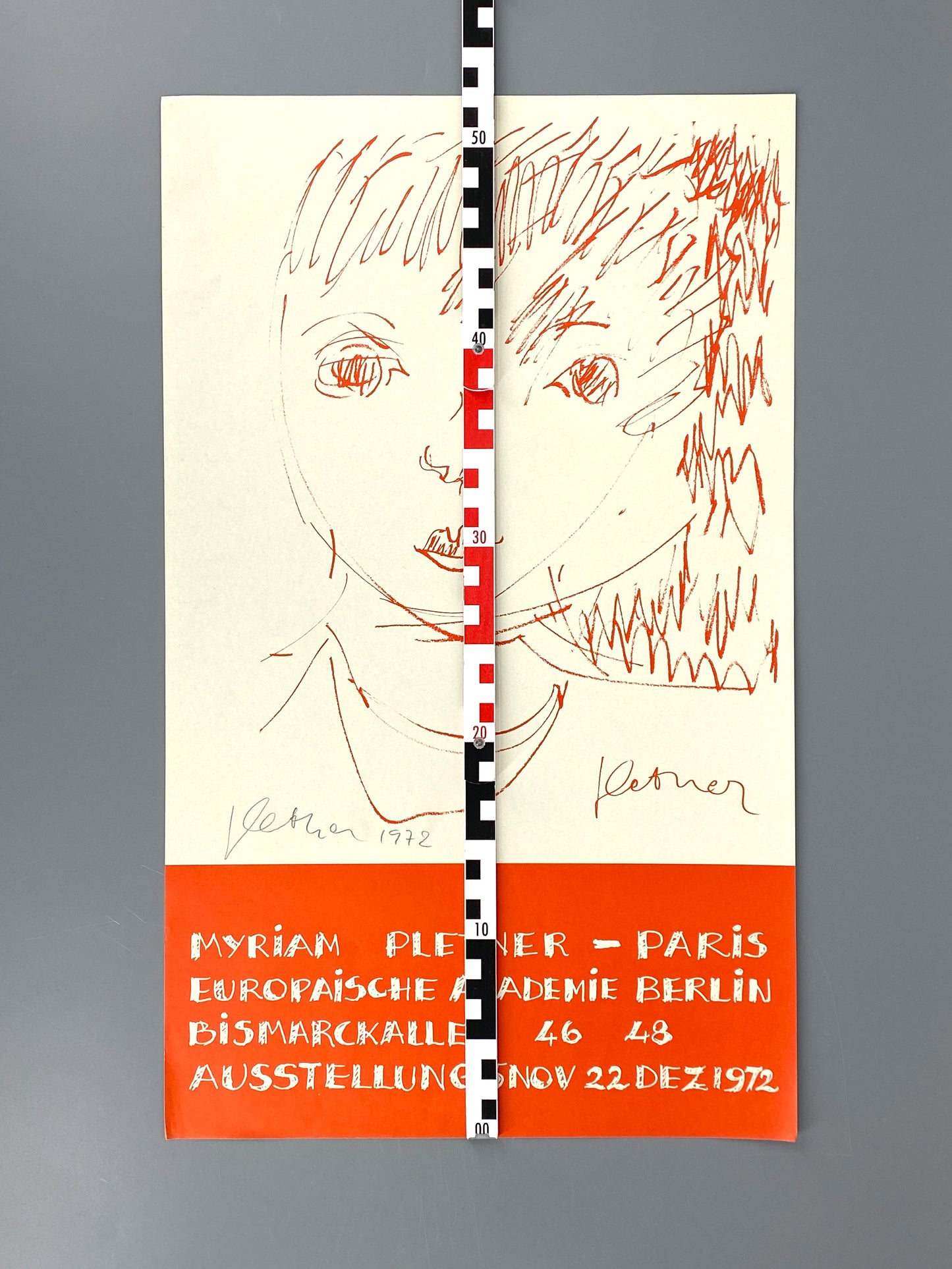 Ausstellungsplakat zur Ausstellung von Myriam Pletner, Berlin 1972, handsigniert von der Künstlerin