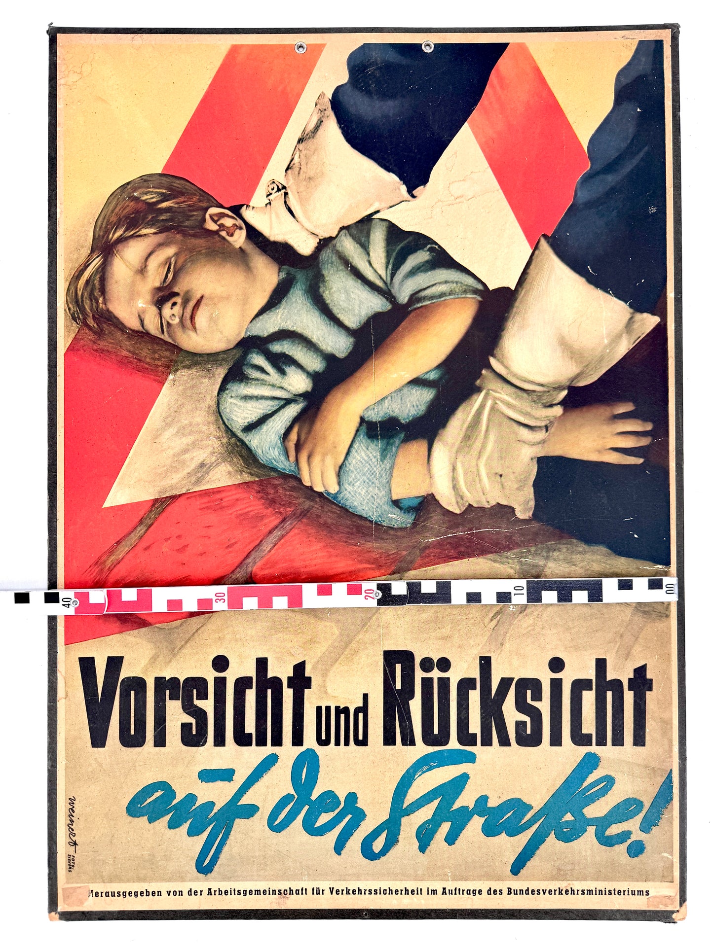 Lehrplakat der Arbeitsgemeinschaft für Verkehrssicherheit, Vorsicht und Rücksicht im Straßenverkehr