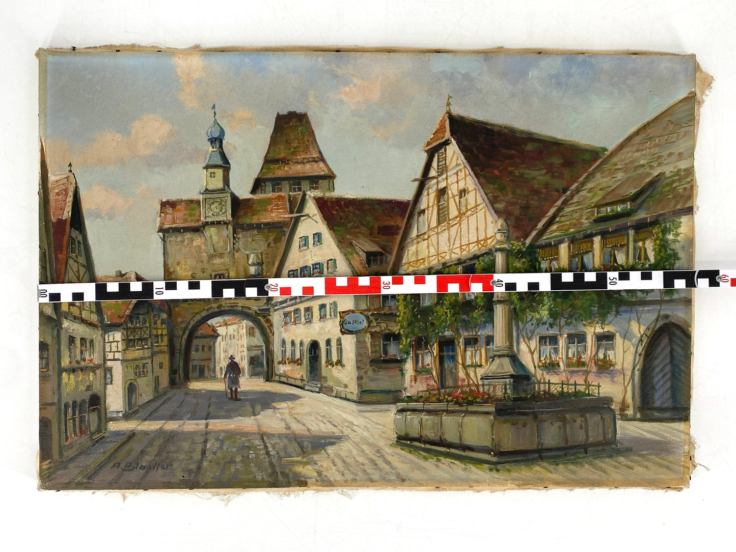 Ölgemälde von Alexander Blätter (1878–1935), Stadtansicht von Rothenburg ob der Tauber mit dem Markusturm und dem Rödertor