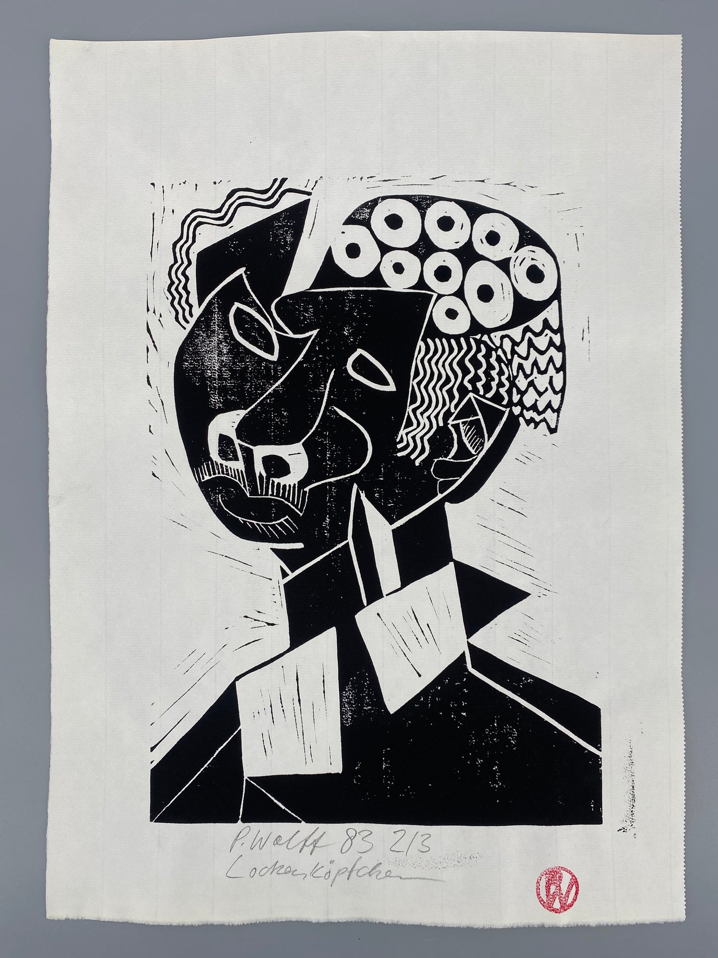 Linolschnitt auf Büttenpapier "Lockenköpfchen" des Künstlers Peter Wolff signiert, 1983 Deutschland
