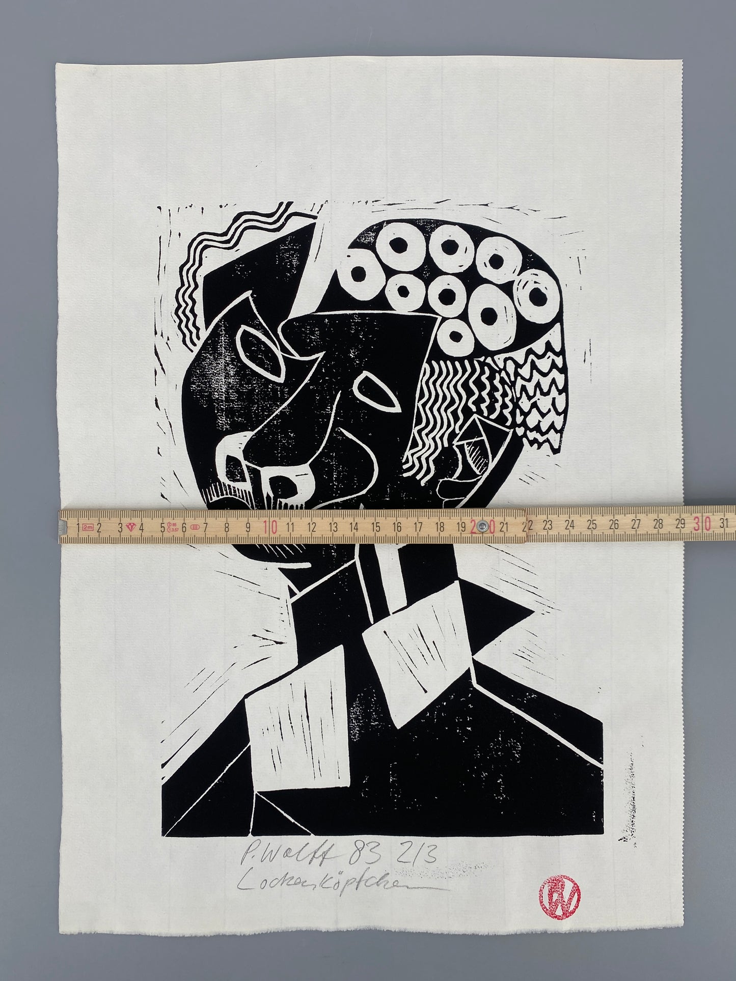 Linolschnitt auf Büttenpapier "Lockenköpfchen" des Künstlers Peter Wolff signiert, 1983 Deutschland