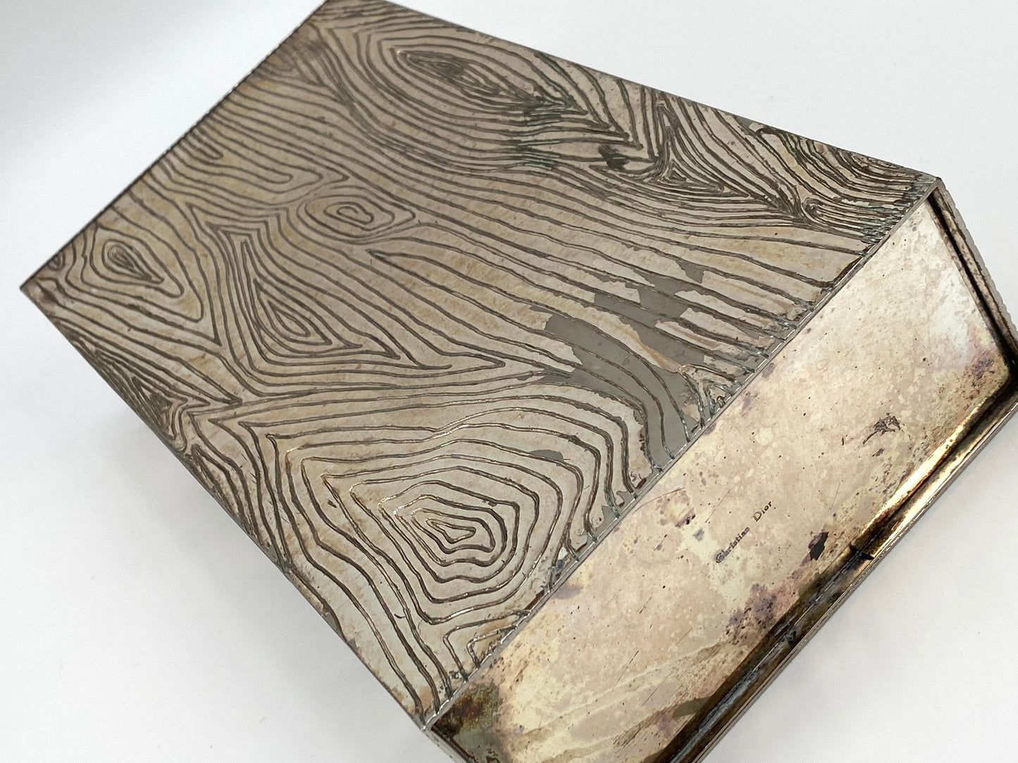 Vasen von Christian Dior aus verchromtem Messing mit Holzmaserung