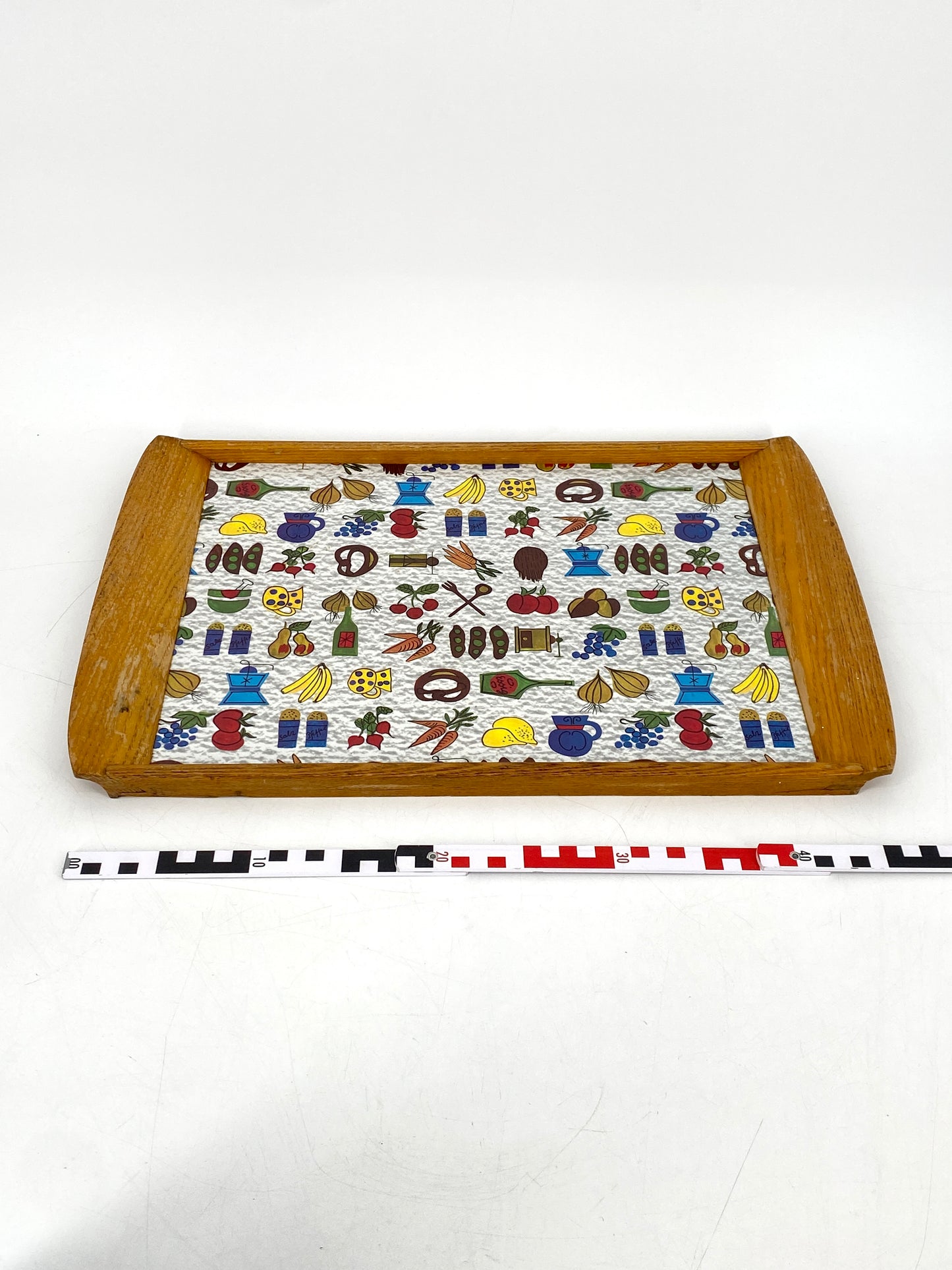 Servier- oder Küchentablett mit Holzgestell, 60er