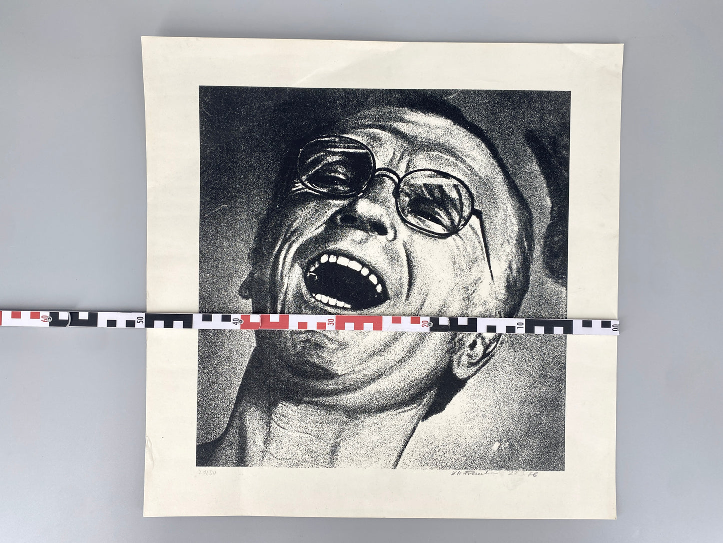 Selbstportait, lachend. Litographie von Karl-Heinz Franke