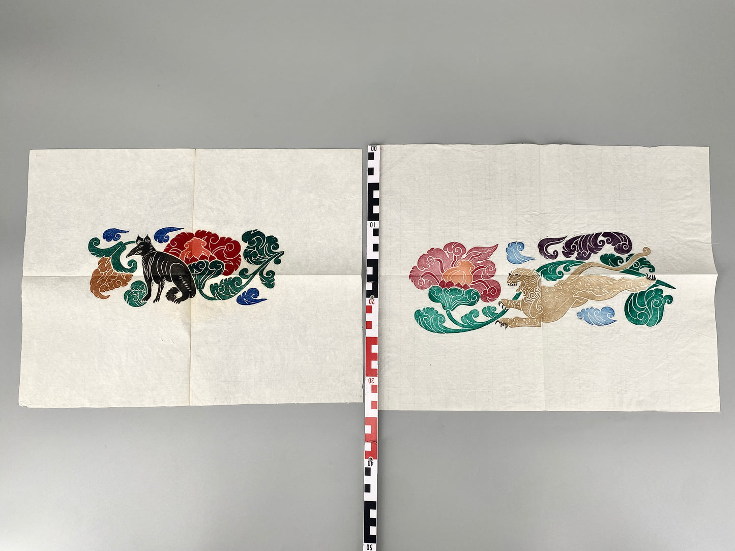 2x Japanischer Farbholzschnitt, Fuchs/Kitsune und Tiger