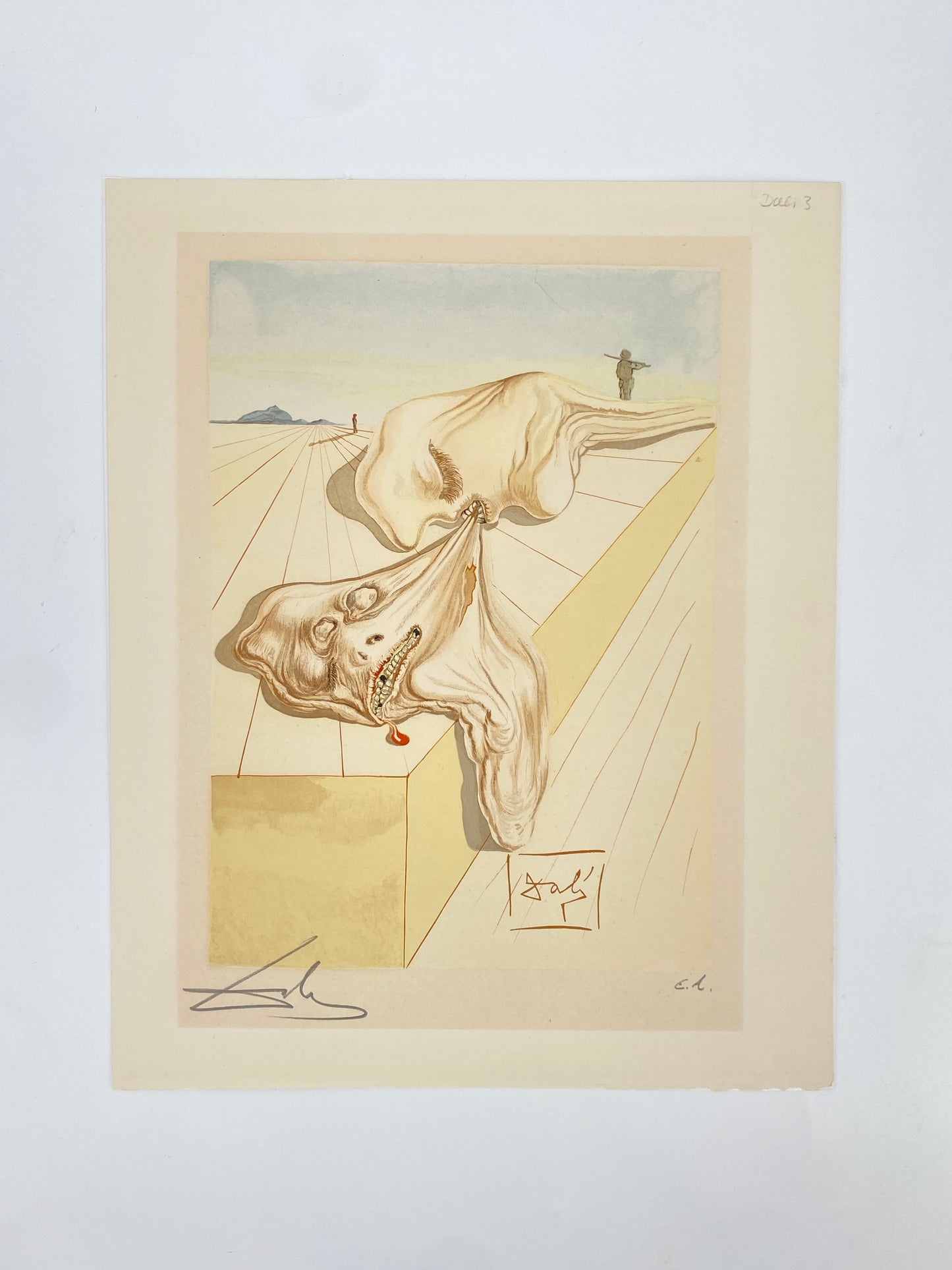 Holzschnitt „The Men Who Eat Each Other“ von Salvador Dali ein Original mit Signatur, 1960er