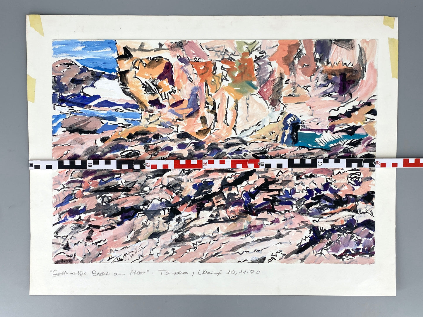 Gemälde "Grottenartige Bucht am Meer in Ulcinj" von Helmut Dittmann (1931–2000), 1990