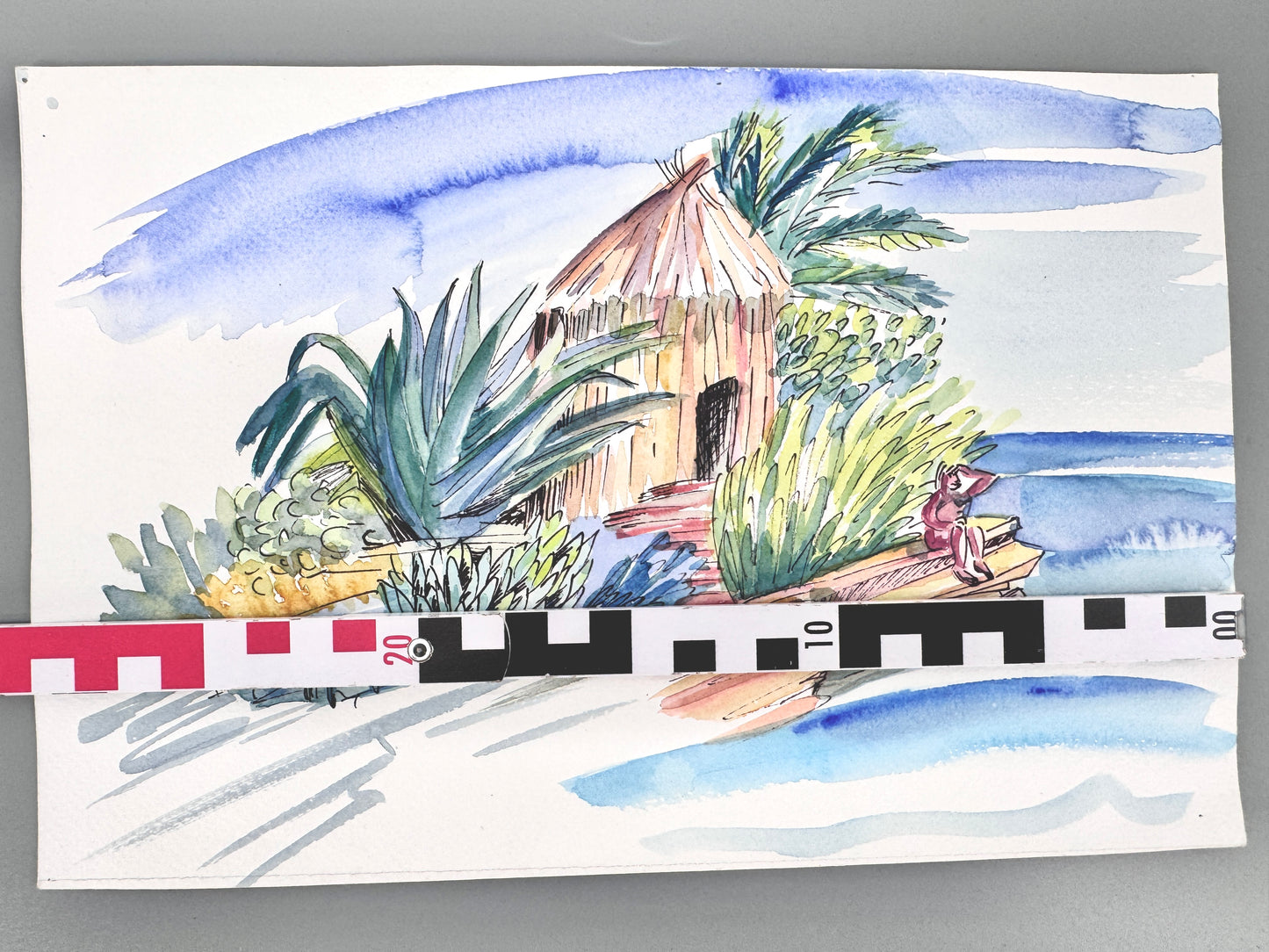 Aquarell, Helga Engeln. Einsame Insel, mit Meerblick