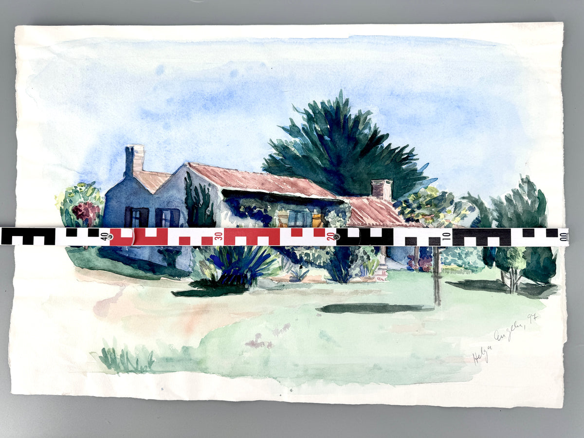 Mediterranes Haus im Garten II. Aquarell, Helga Engeln
