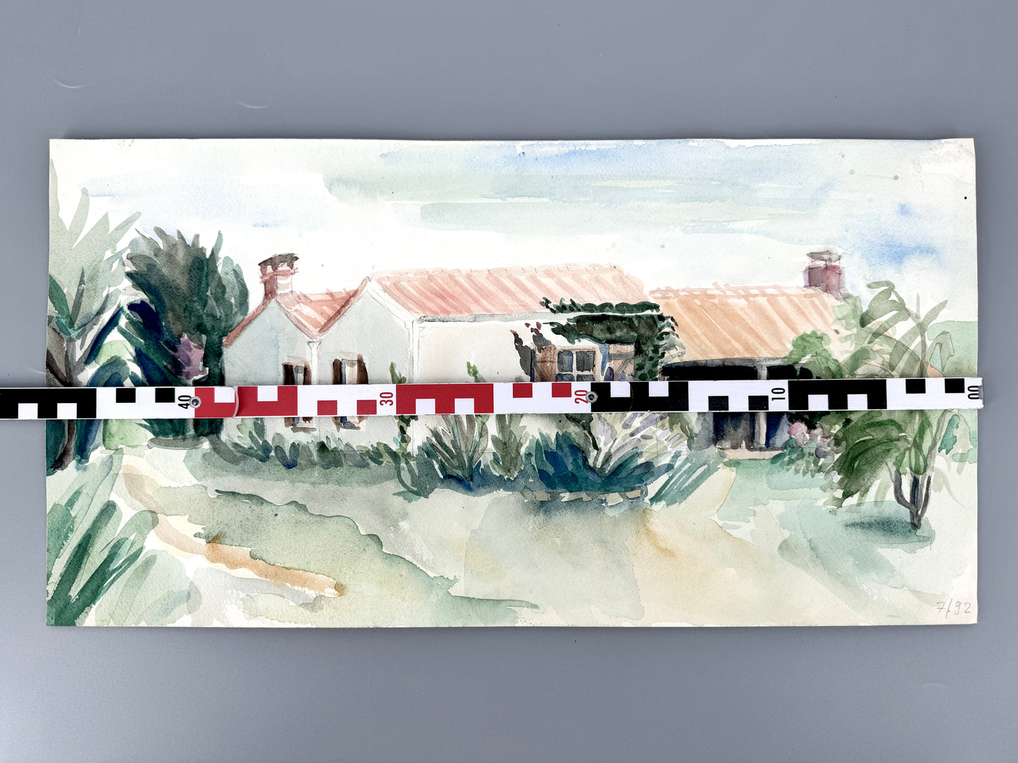 Mediterranes Haus im Garten I. Aquarell, Helga Engeln