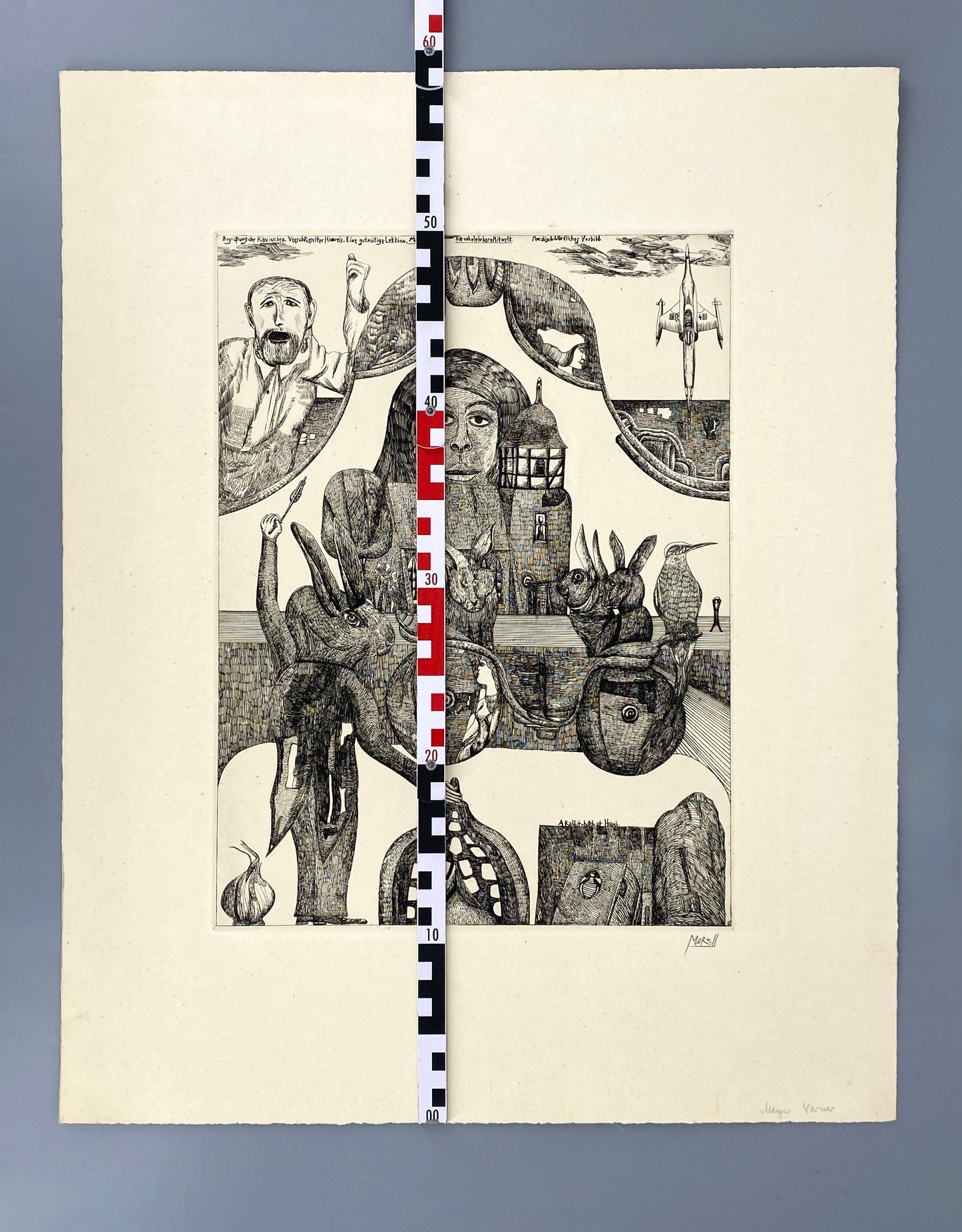Handsignierte Radierung "Begrüßung der Kaninchen" von Pit Morell (geb. 1939), Edition der Griffelkunst-Vereinigung, Hamburg 1967