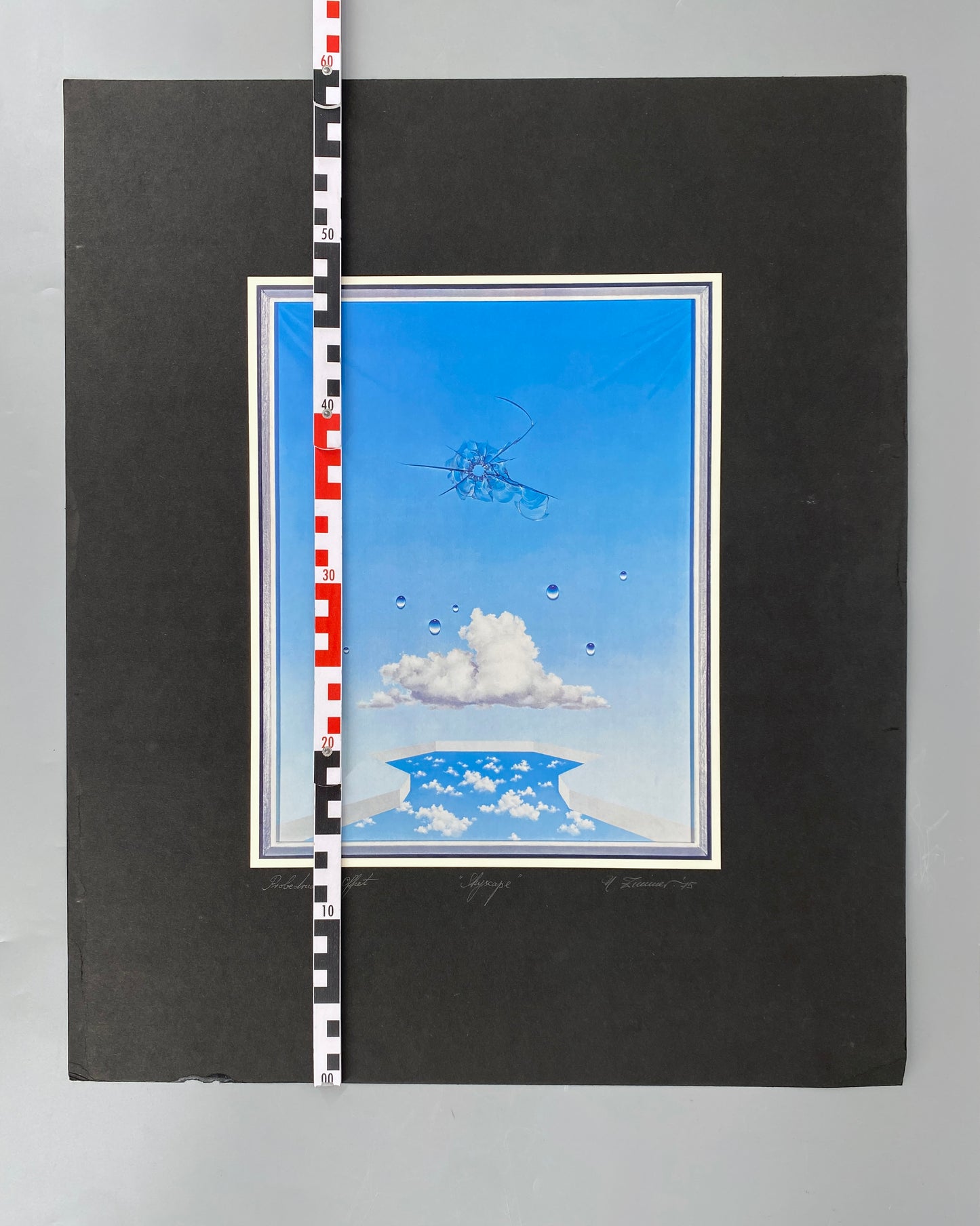 Signierter, surrealistischer / illusionistischer Kunstdruck "Skyscape" von H. Zimmer, 1975